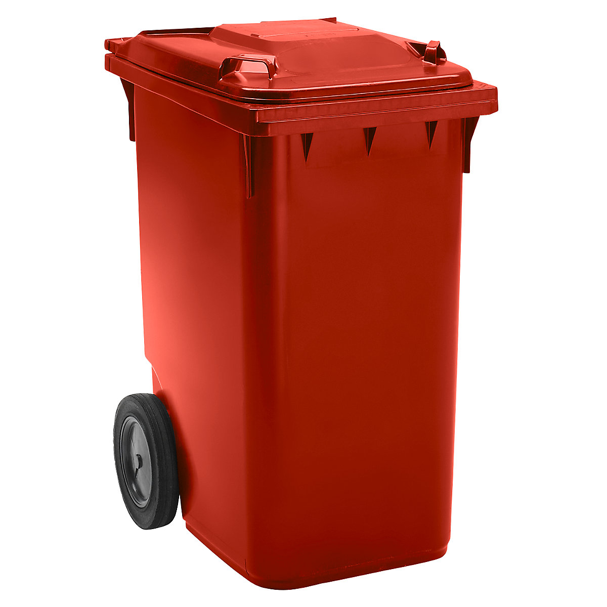 Mülltonne aus Kunststoff DIN EN 840, Volumen 360 l, BxHxT 665 x 1115 x 880 mm, Rad-Ø 300 mm, rot