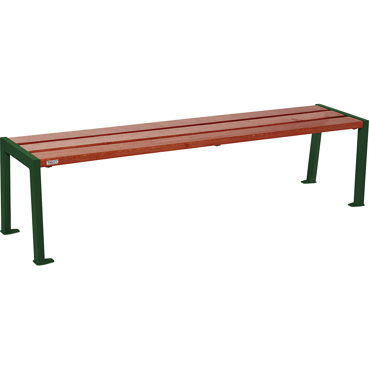 Holzsitzbank SILAOS® ohne Rückenlehne PROCITY, Höhe 437 mm, Länge 1800 mm, moosgrün, mahagoni-1