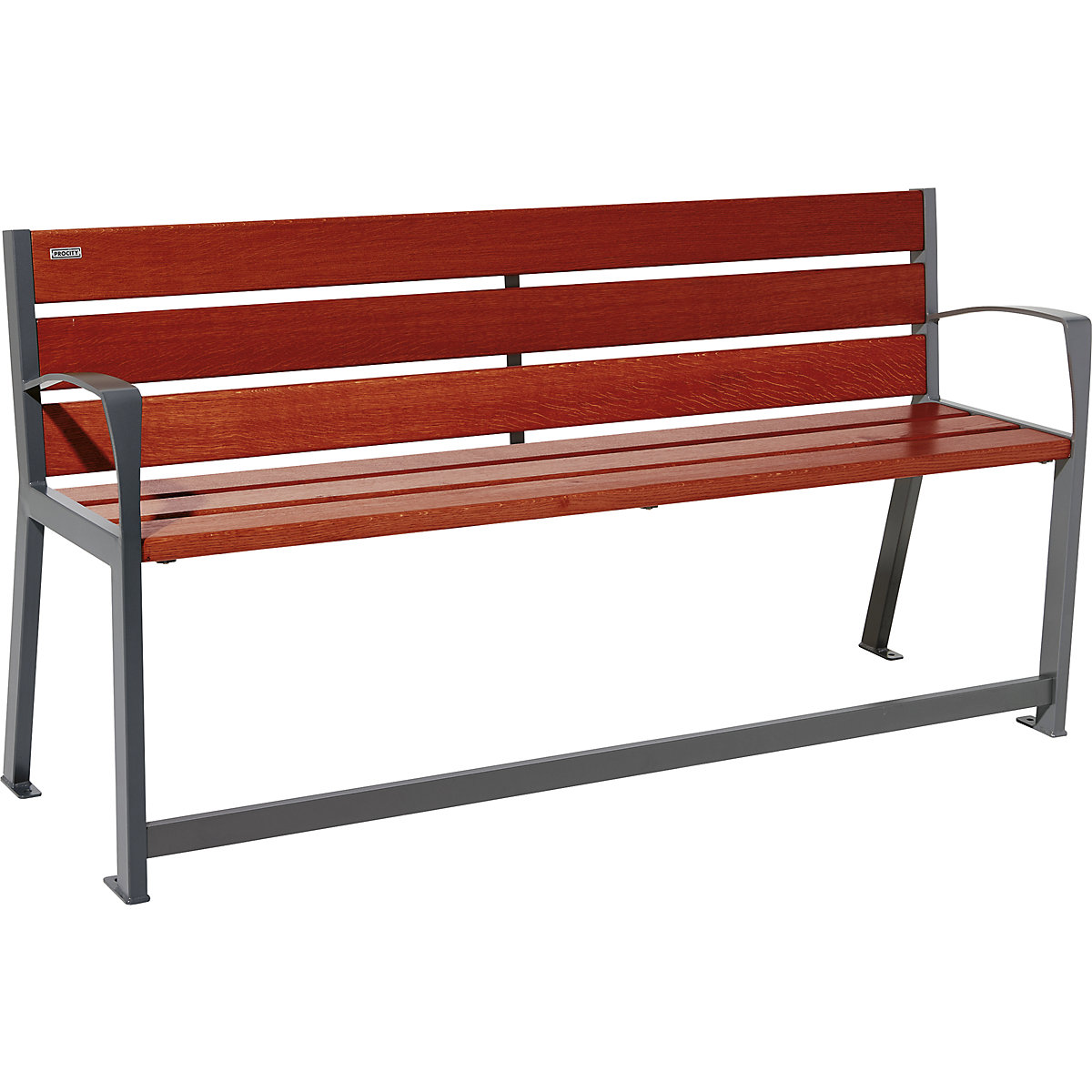 Sitzbank SILAOS® aus Holz PROCITY, mit Rückenlehne, für Senioren, Länge 1800 mm, anthrazitgrau, mahagoni-2