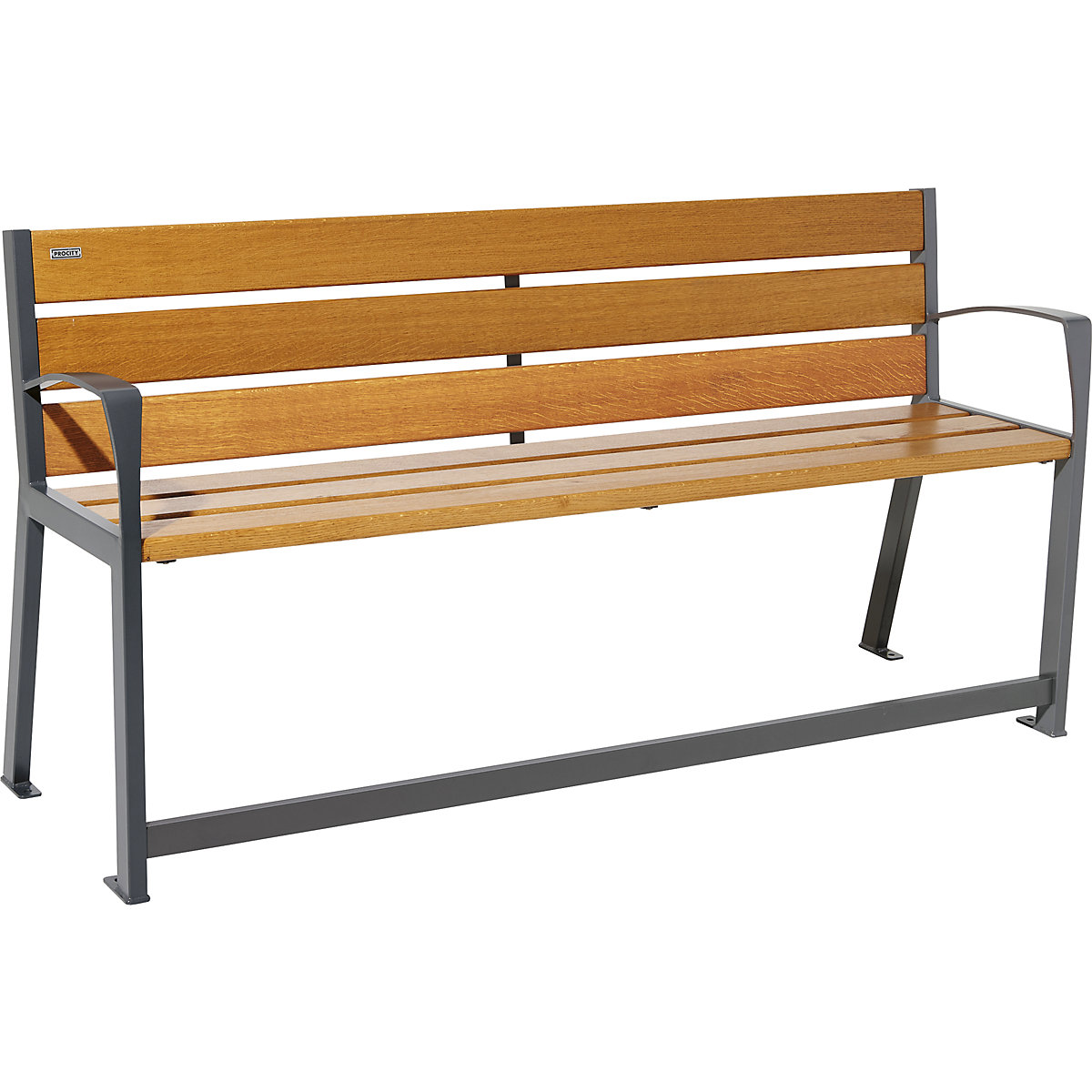 Sitzbank SILAOS® aus Holz PROCITY, mit Rückenlehne, für Senioren, Länge 1800 mm, anthrazitgrau, Eiche-Dekor hell-4