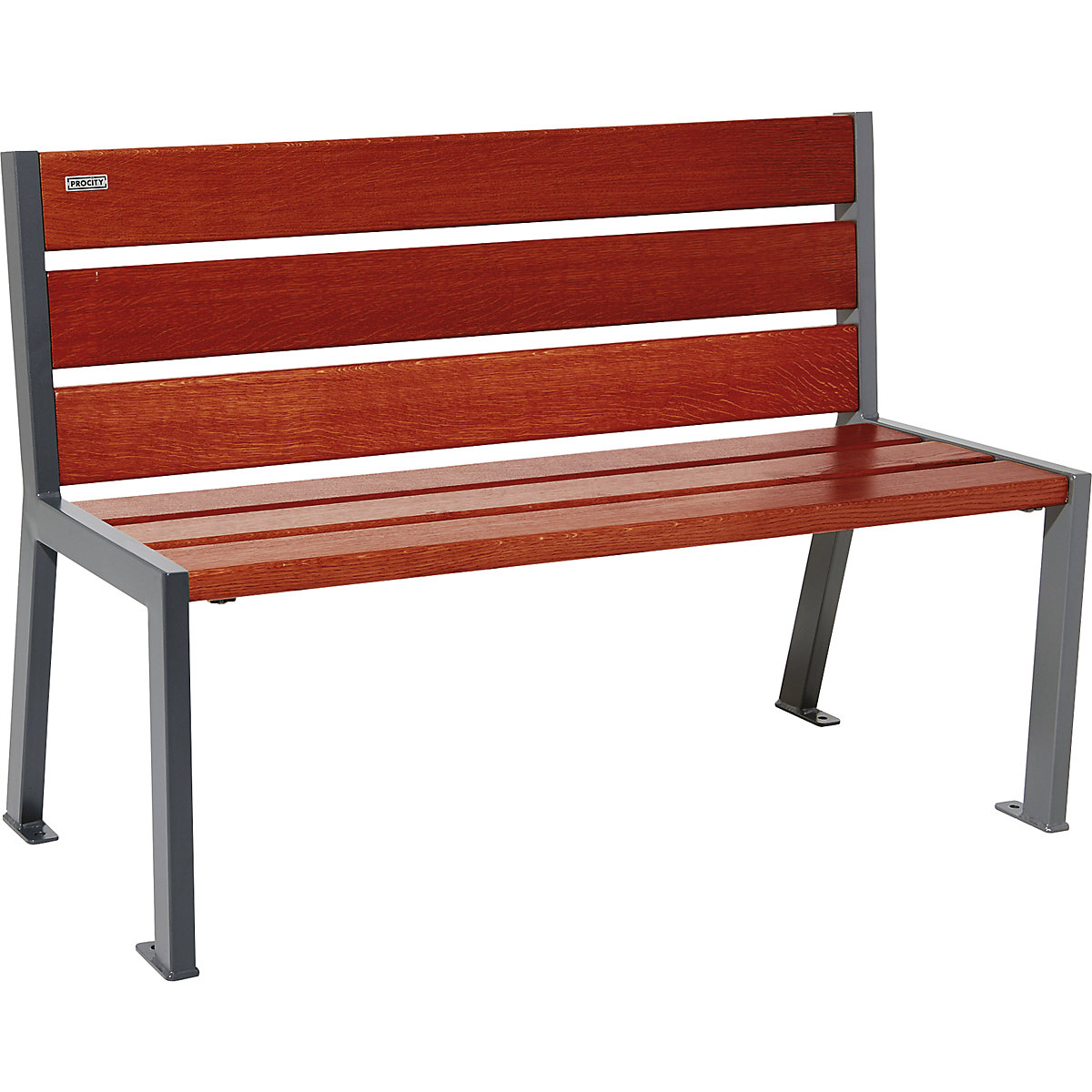 Sitzbank SILAOS® aus Holz PROCITY, mit Rückenlehne, Länge 1200 mm, anthrazitgrau, mahagoni-8