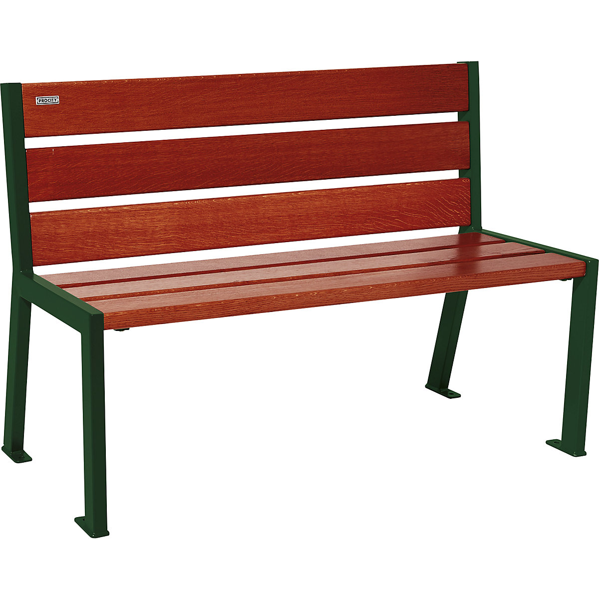 Sitzbank SILAOS® aus Holz PROCITY, mit Rückenlehne, Länge 1200 mm, moosgrün RAL 6005, mahagoni-5