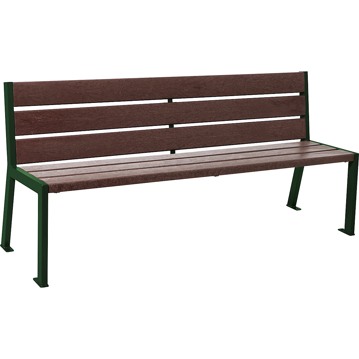 PROCITY Sitzbank SILAOS® aus Recycling-Kunststoff, mit Rückenlehne, moosgrün RAL 6005, braun, 6 Sitz- und Lehnenbohlen