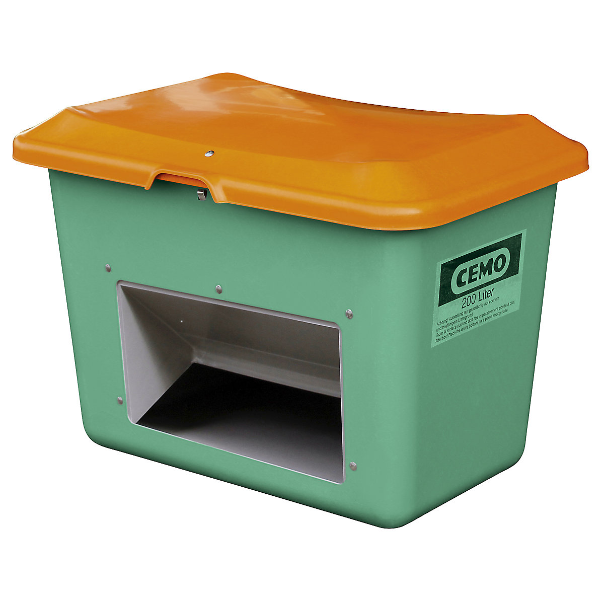 CEMO Streugutbehälter aus GfK, Volumen 200 l, mit Entnahmeöffnung, Behälter grün