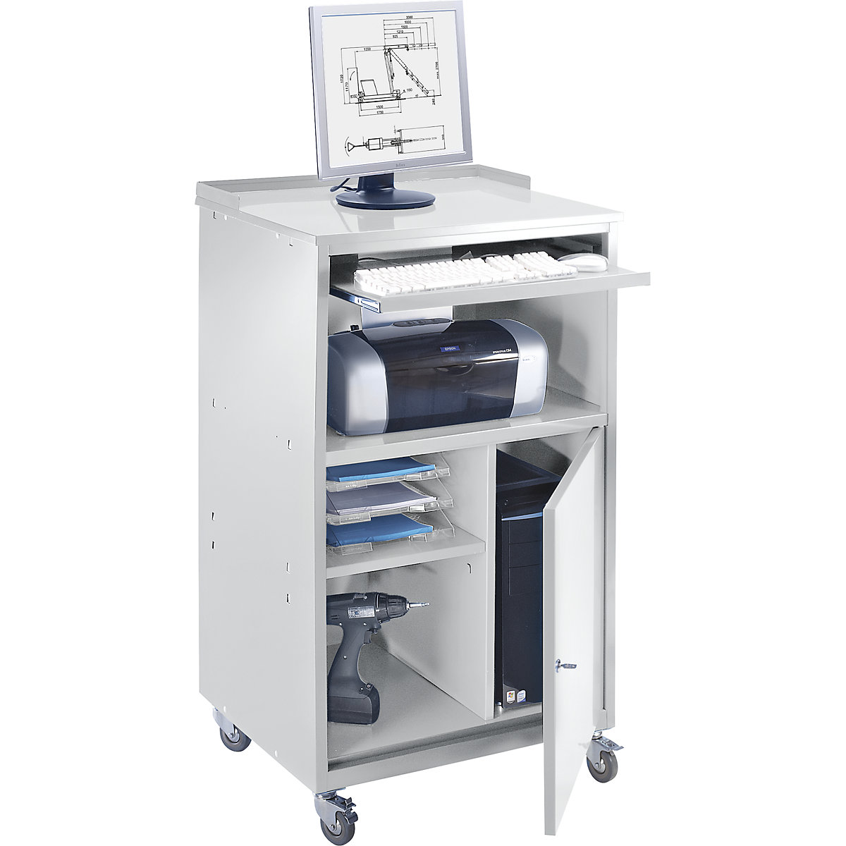 Postazione per PC, con rotelle - eurokraft basic