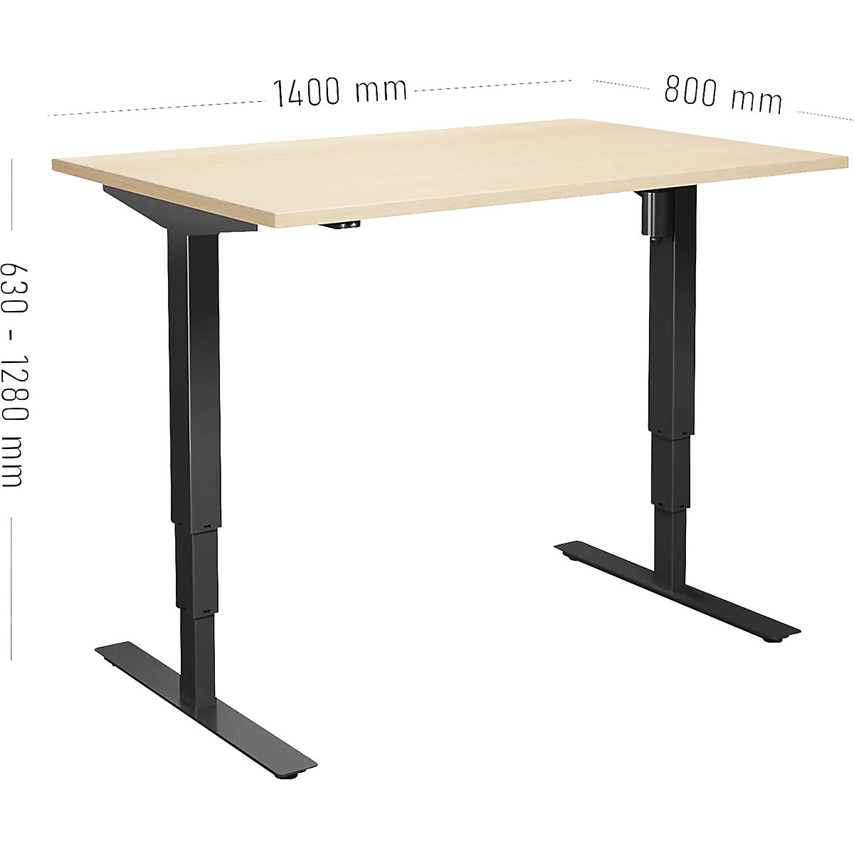 Kaiserkraft Atlanta Height-Adjustable Desk Birch/Black 140x80 cm 8