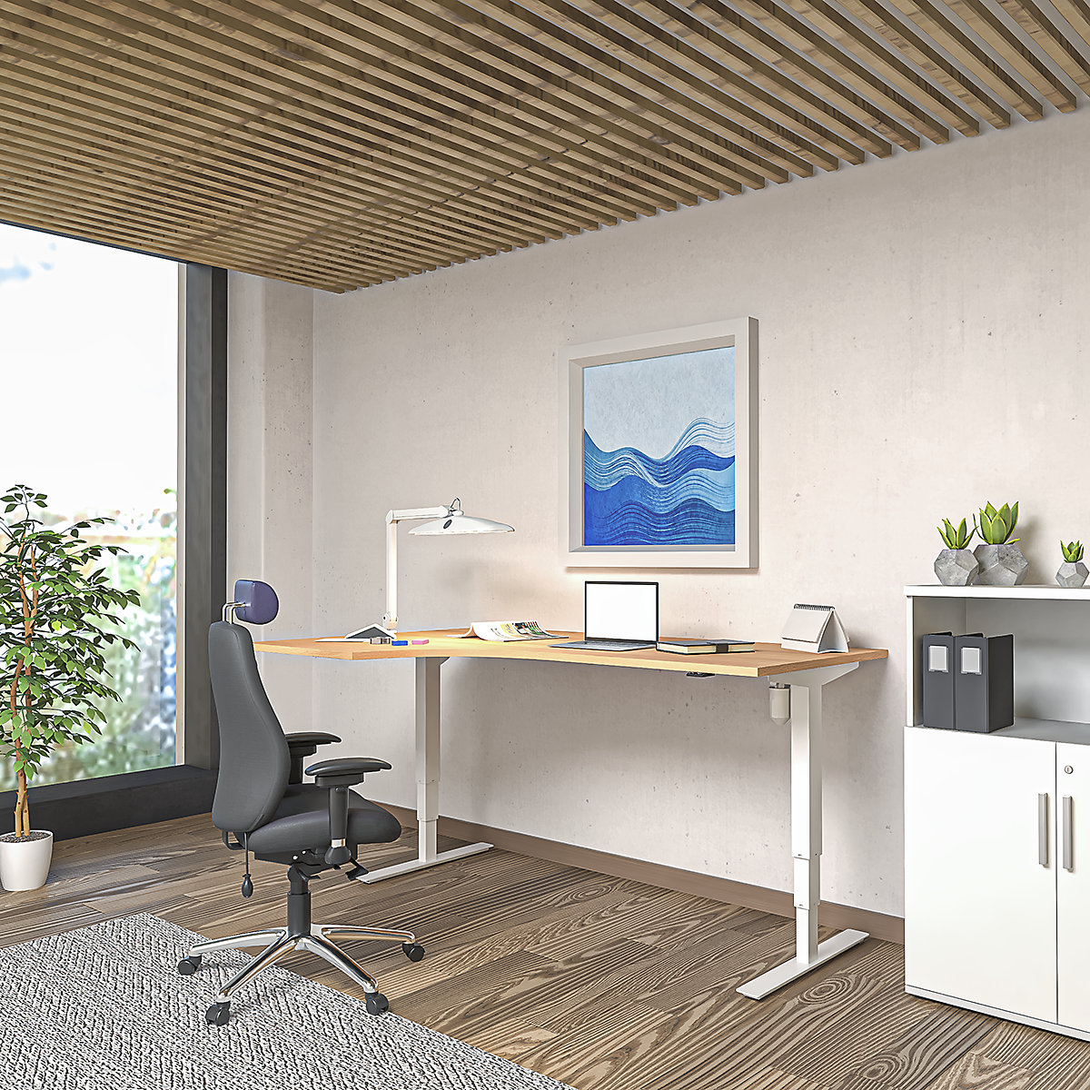 kaiserkirk Atlanta Height Adjustable Corner Desk Beech/White Left 8