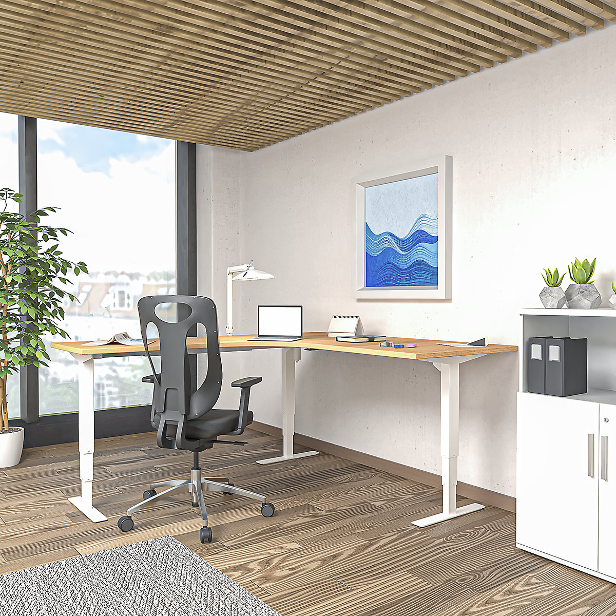 Kaiserkraft Atlanta Electric Height-Adjustable Desk L-Shape Beech/White 180x200 cm 8