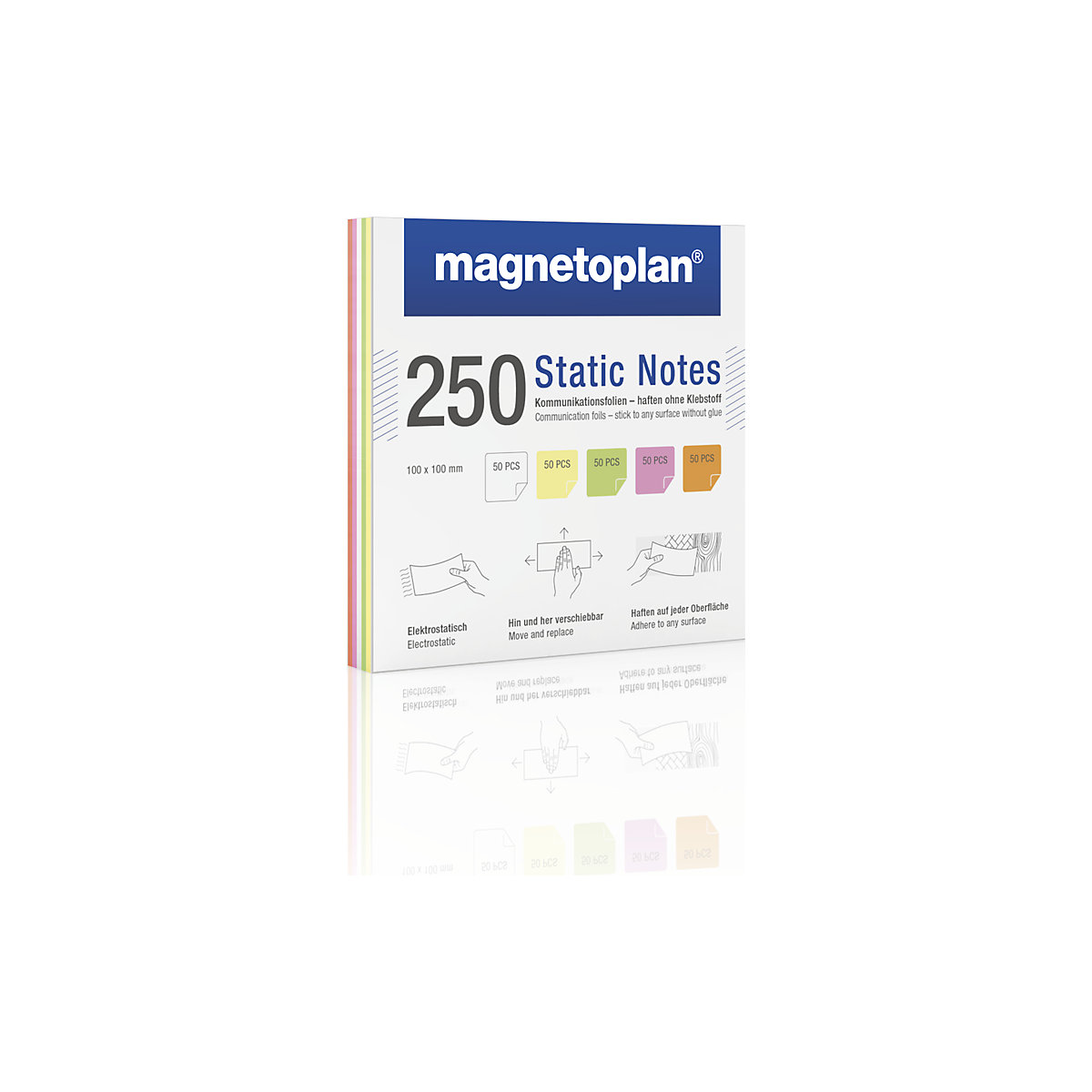 Static Notes Haftnotizen magnetoplan, VE 250 Stk, farbig sortiert, HxB 100 x 100 mm, ab 10 VE