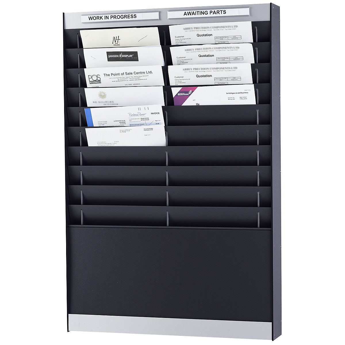 Dokumentensortiertafel, 2 x 10 Fächer, DIN A4, Dokumentenlage vertikal, schwarz, matt