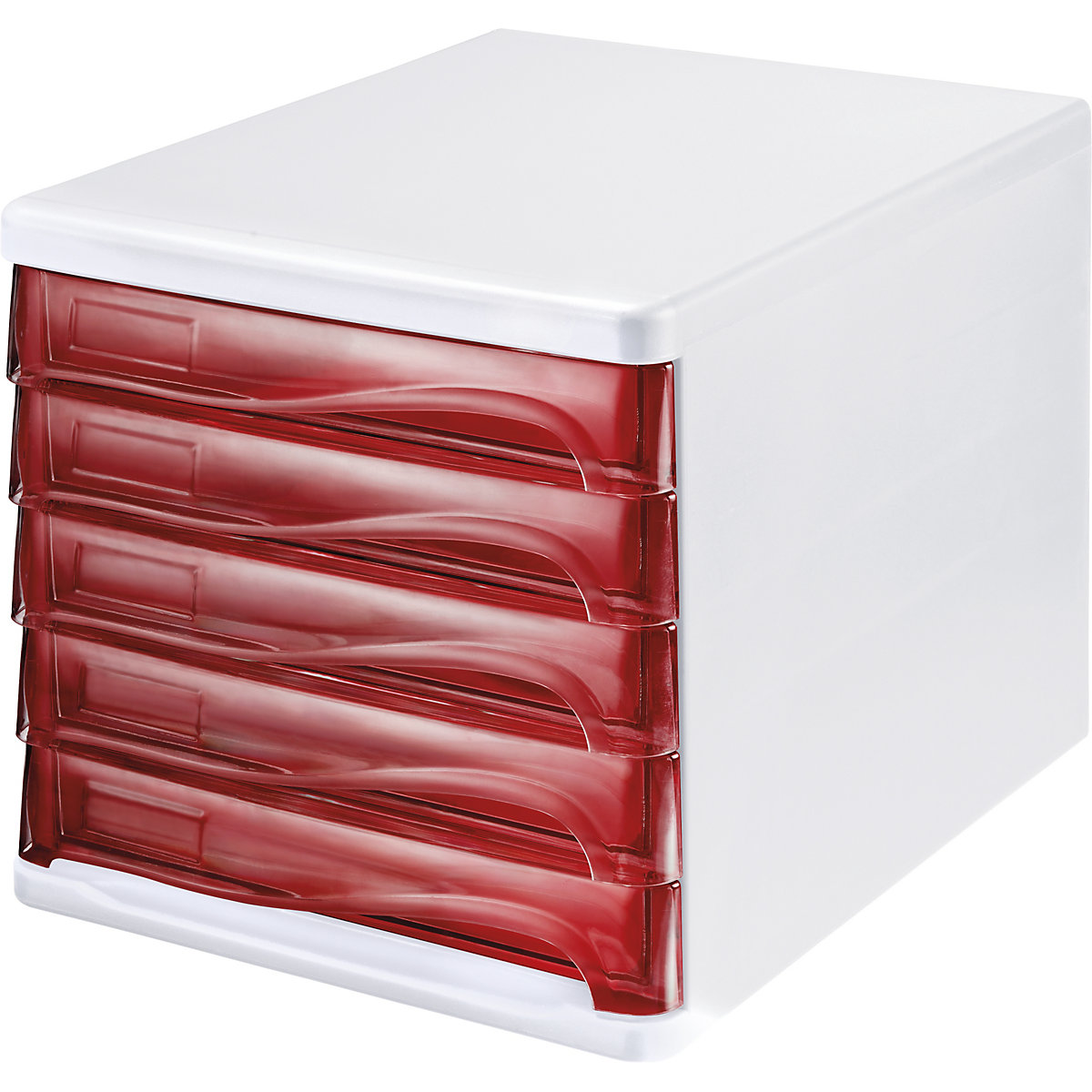 Schubladenbox helit, Gehäusefarbe Weiß, VE 4 Stk, Schubladenfarbe Rot, transparent