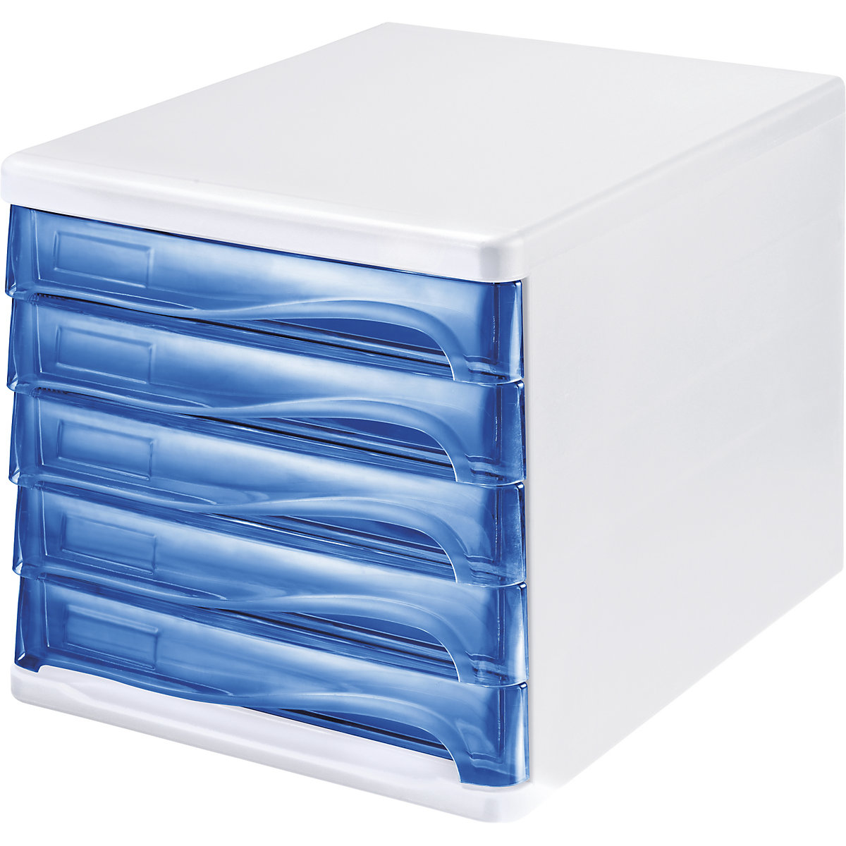 Schubladenbox helit, Gehäusefarbe Weiß, VE 4 Stk, Schubladenfarbe Blau, transparent
