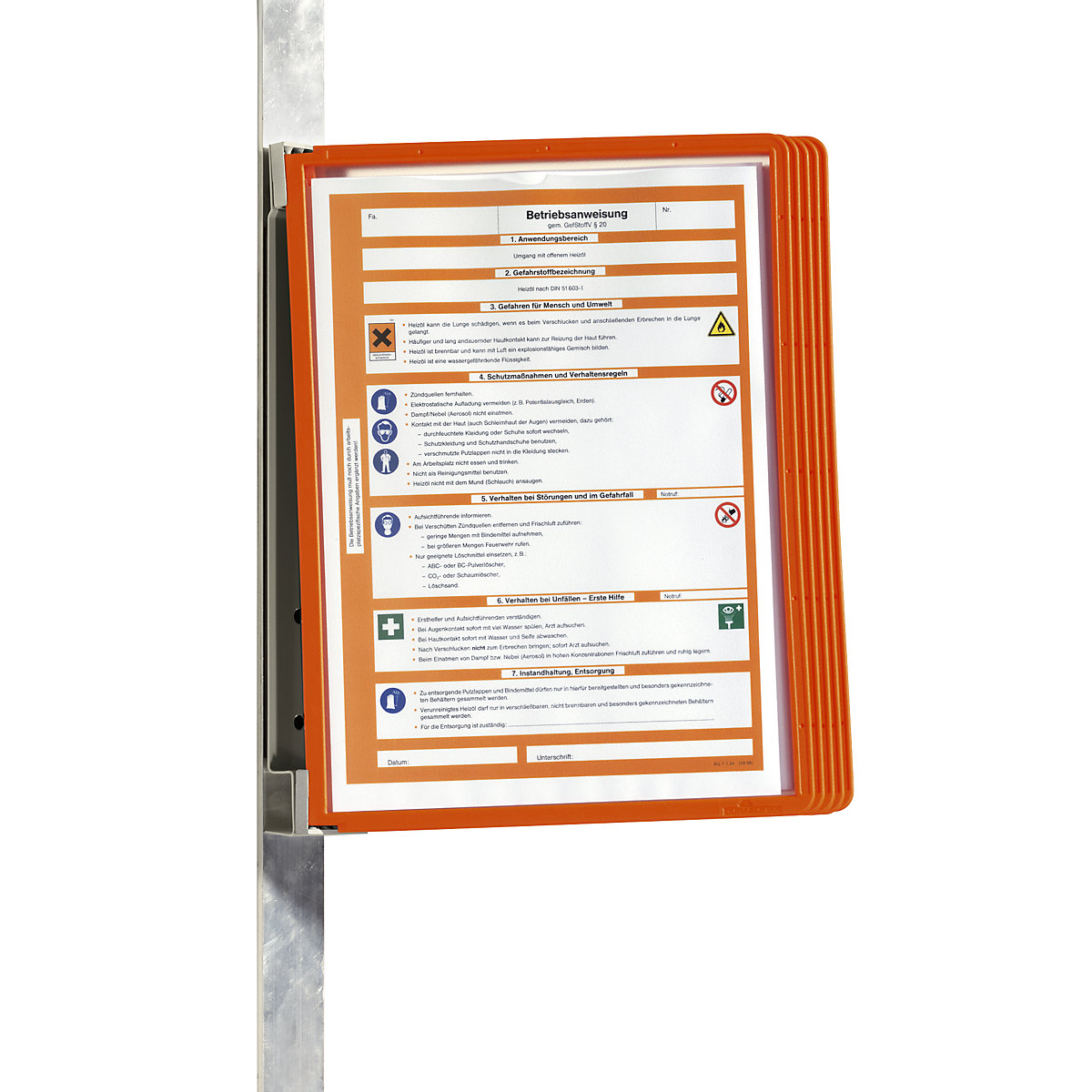Wandhalter-Komplett-Set, magnetisch DURABLE, 5 Klarsichttafeln DIN A4, VE 2 Stk, Rahmen orange-4