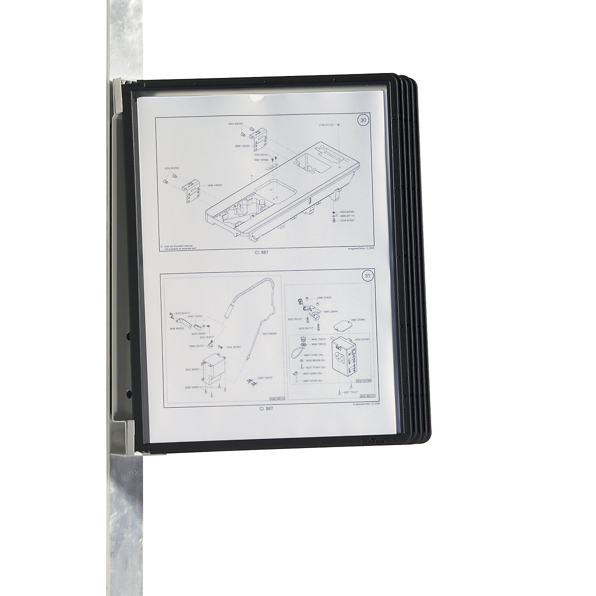 Wandhalter-Komplett-Set, magnetisch DURABLE, 5 Klarsichttafeln DIN A4, VE 2 Stk, Rahmen schwarz, ab 3 VE-5