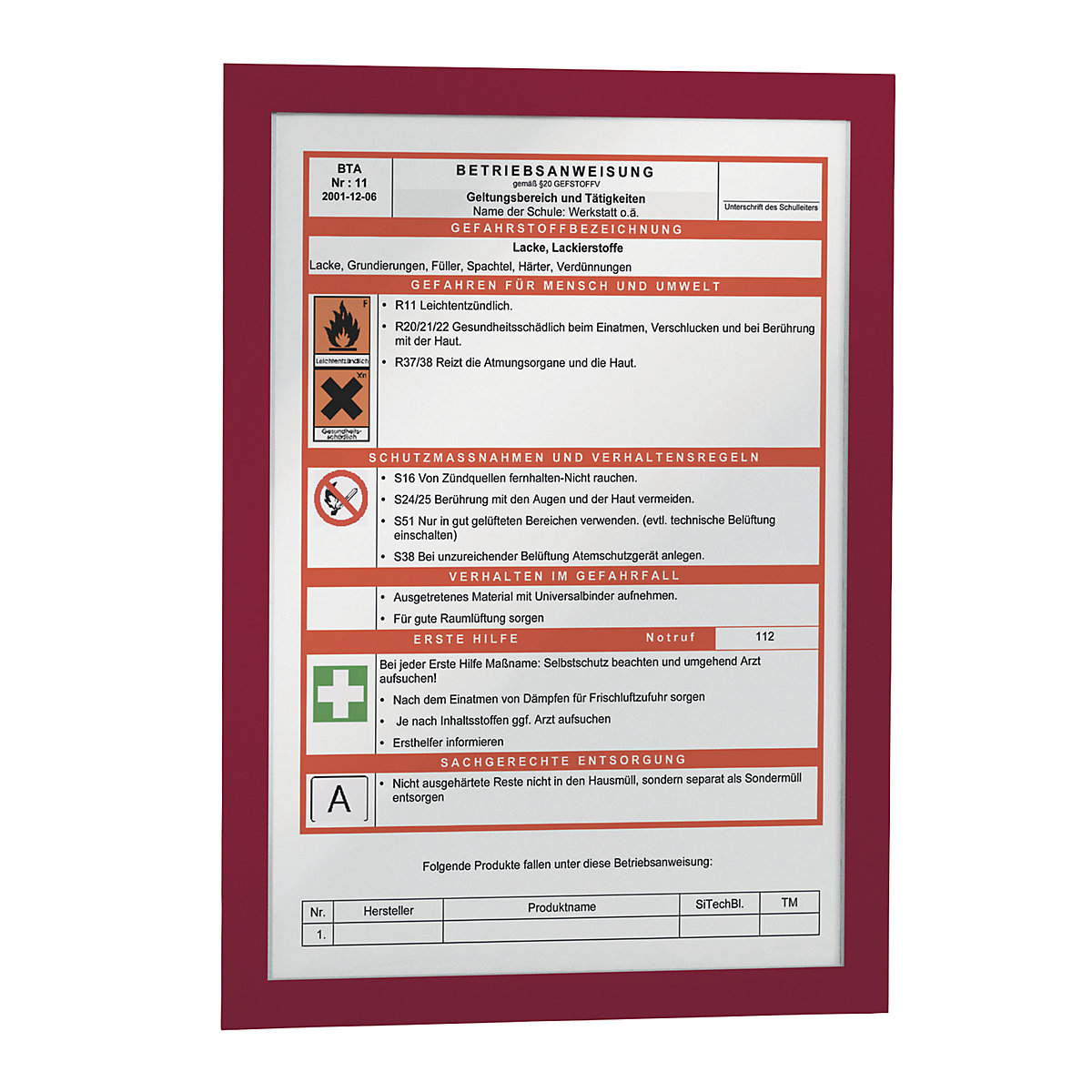 DURABLE DURAFRAME® Info-Rahmen, selbstklebend, magnetisch, für DIN A4, Rahmen rot, VE 20 Stk