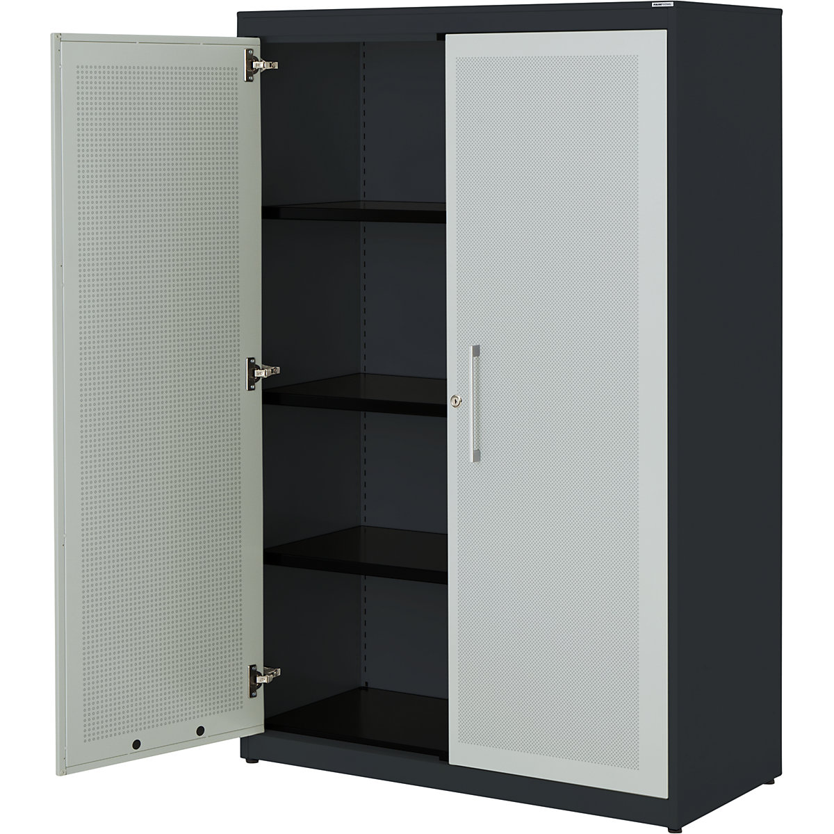 mauser Flügeltürenschrank, akustisch wirksam, HxBxT 1516 x 1000 x 432 mm, 3 Fachböden, anthrazitgrau / lichtgrau