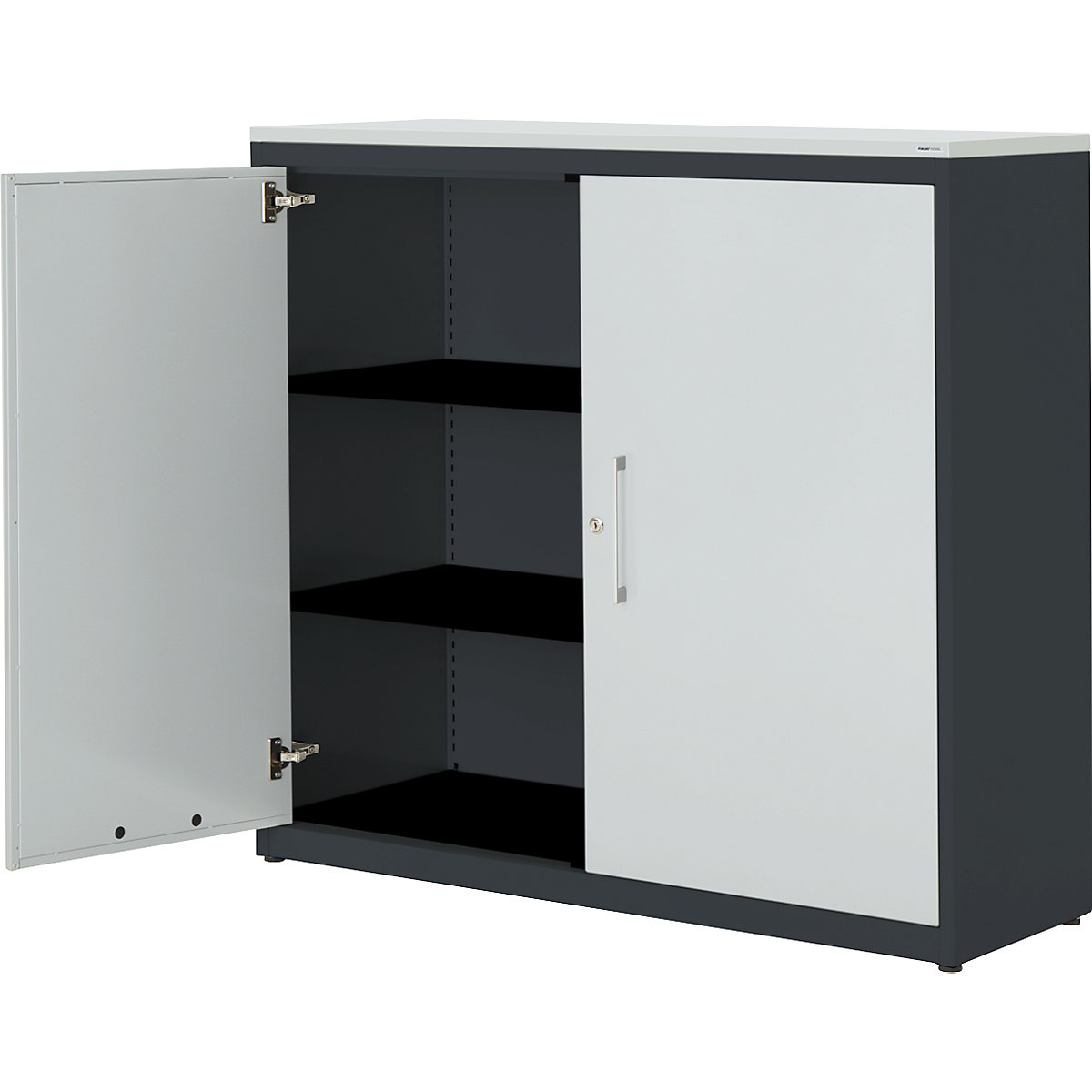 mauser Flügeltürenschrank, HxB 1180 x 1200 mm, Kunststoffplatte, 2 Fachböden, anthrazitgrau / lichtgrau / lichtgrau