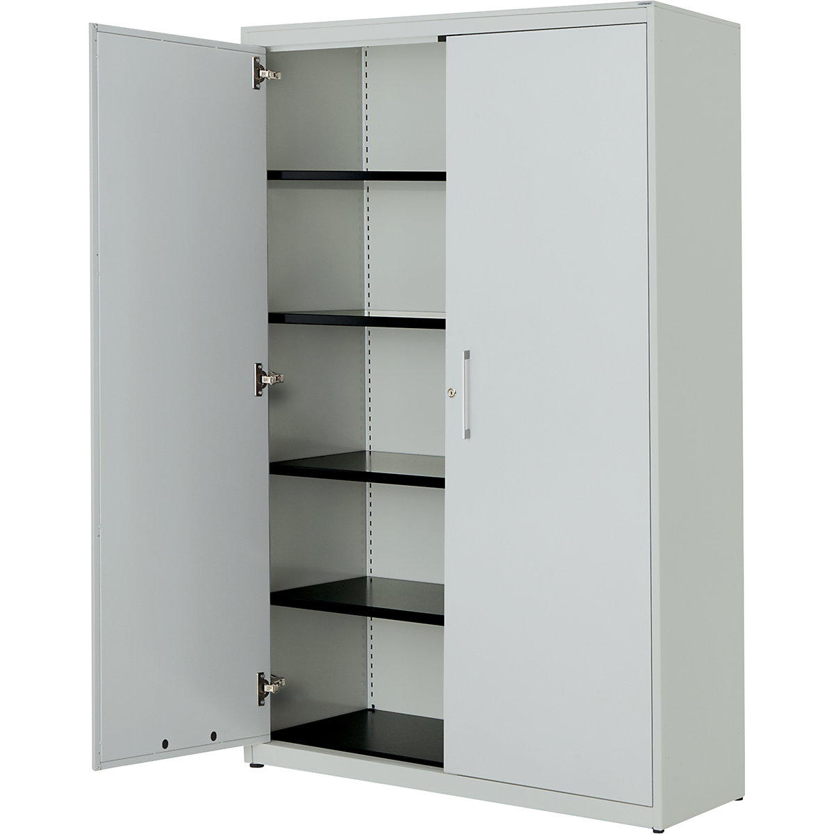 mauser Flügeltürenschrank, HxB 1956 x 1200 mm, Stahlplatte, 4 Fachböden, lichtgrau / lichtgrau / lichtgrau