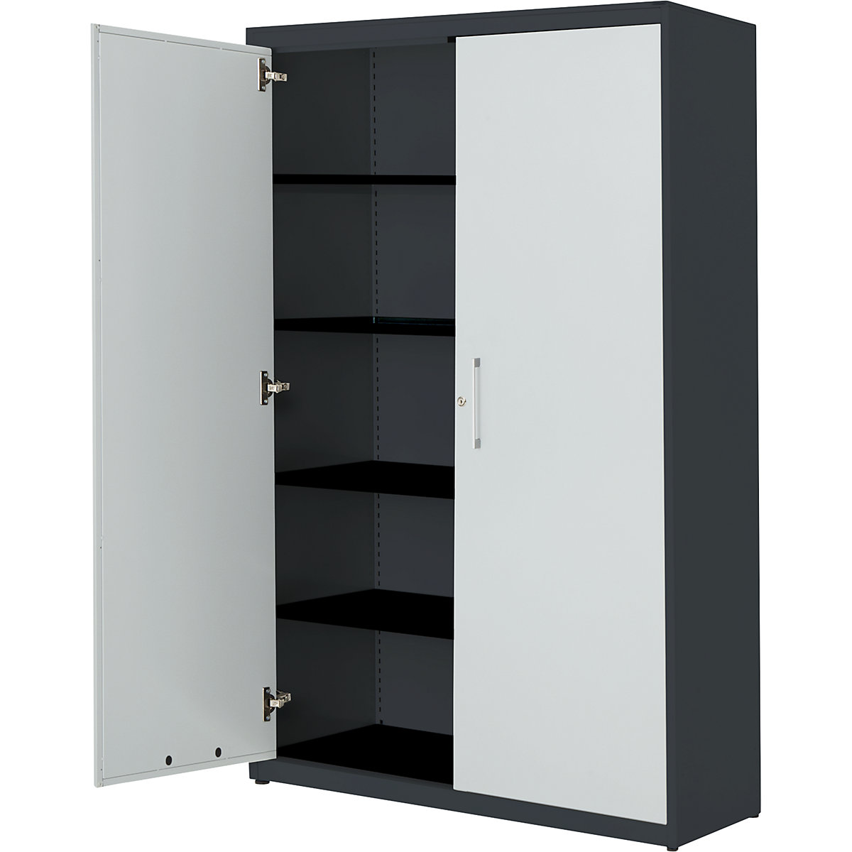 mauser Flügeltürenschrank, HxB 1956 x 1200 mm, Stahlplatte, 4 Fachböden, anthrazitgrau / lichtgrau / anthrazitgrau