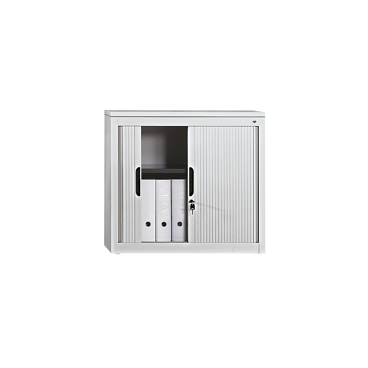 Rollladenschrank mit Horizontal-Jalousie C+P, HxBxT 720 x 800 x 420 mm, 1 Fachboden, 1,5 Ordnerhöhen, lichtgrau-5
