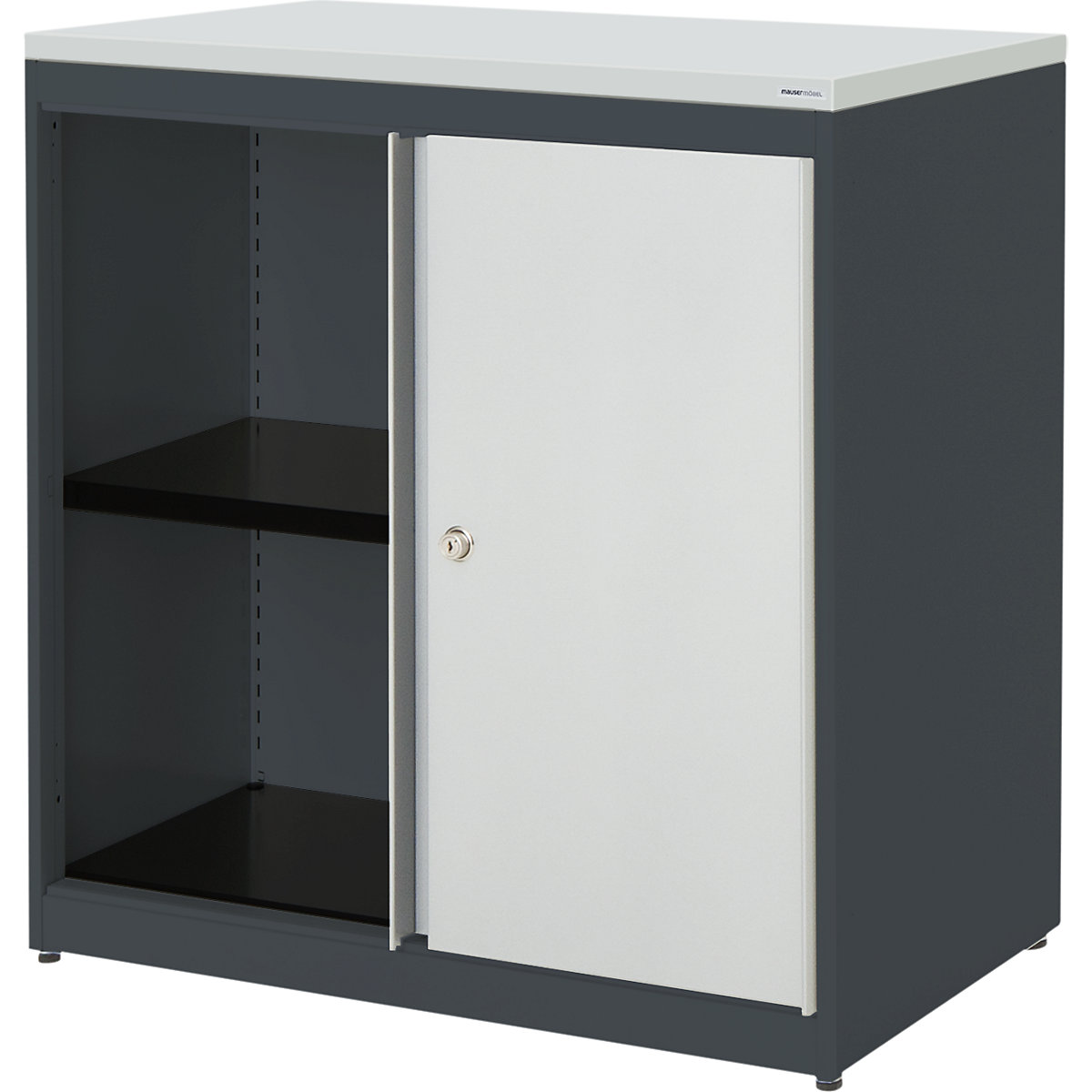 mauser Schiebetürenschrank, HxBxT 830 x 800 x 432 mm, Kunststoffplatte, 1 Fachboden, anthrazitgrau / lichtgrau / lichtgrau
