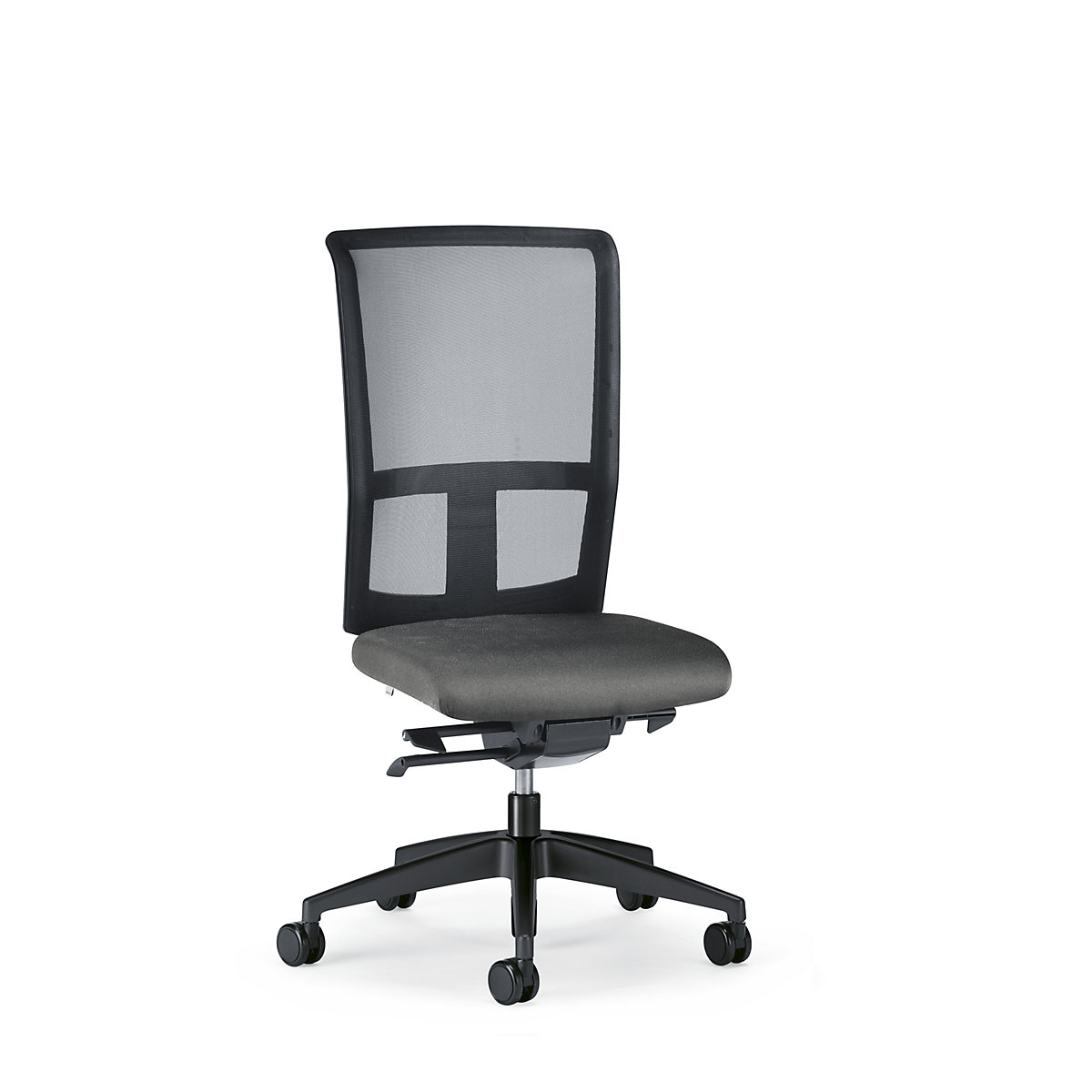Bürodrehstuhl GOAL AIR, Rückenlehnenhöhe 545 mm interstuhl, Gestell schwarz, mit weichen Rollen, eisengrau, Sitztiefe 410 mm-1