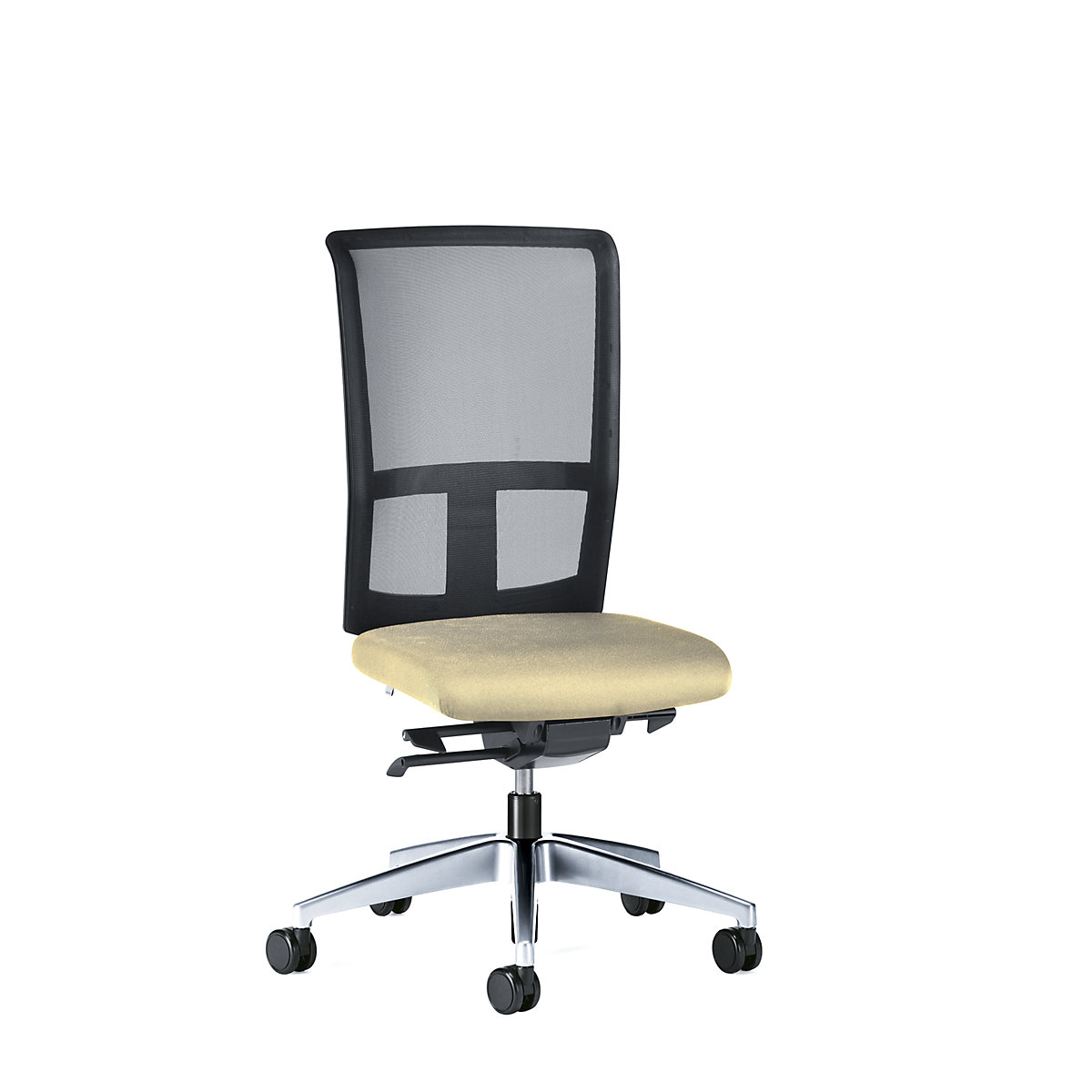 Bürodrehstuhl GOAL AIR, Rückenlehnenhöhe 545 mm interstuhl, Gestell poliert, mit weichen Rollen, beige, Sitztiefe 410 mm