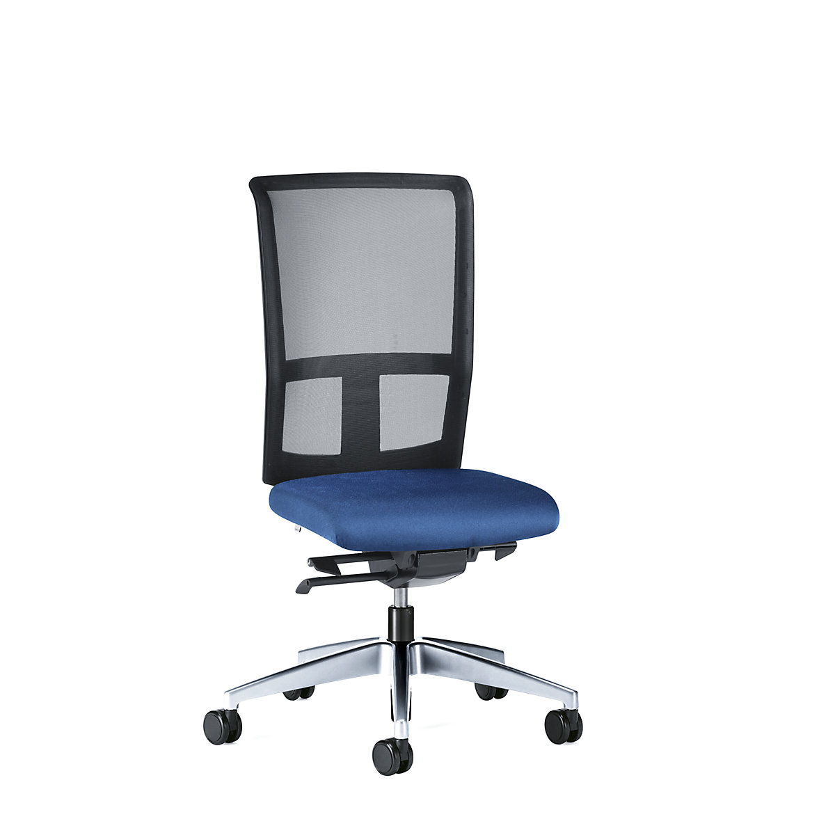 Bürodrehstuhl GOAL AIR, Rückenlehnenhöhe 545 mm interstuhl, Gestell poliert, mit weichen Rollen, enzianblau, Sitztiefe 410 mm-1