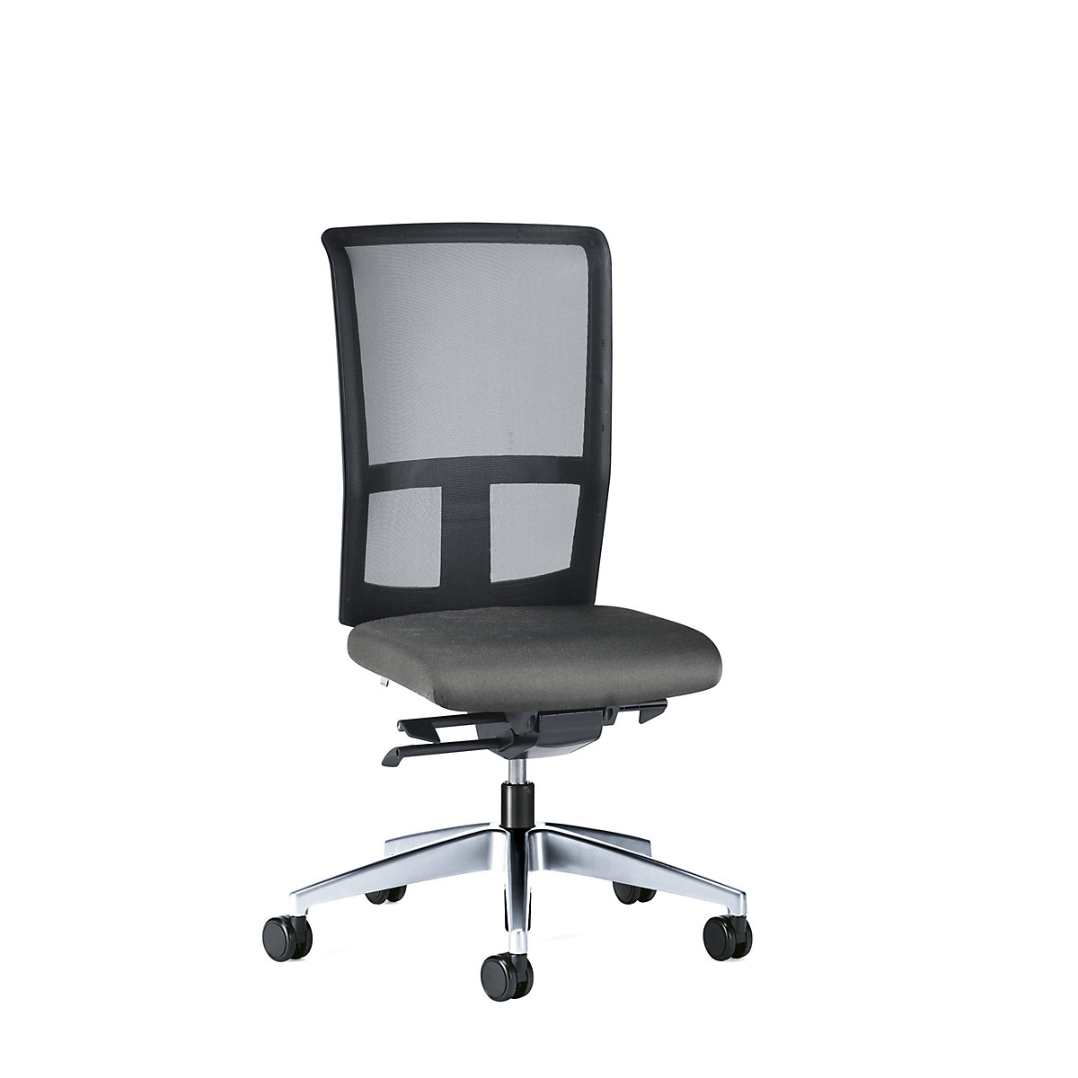 Bürodrehstuhl GOAL AIR, Rückenlehnenhöhe 545 mm interstuhl, Gestell poliert, mit weichen Rollen, eisengrau, Sitztiefe 410 mm