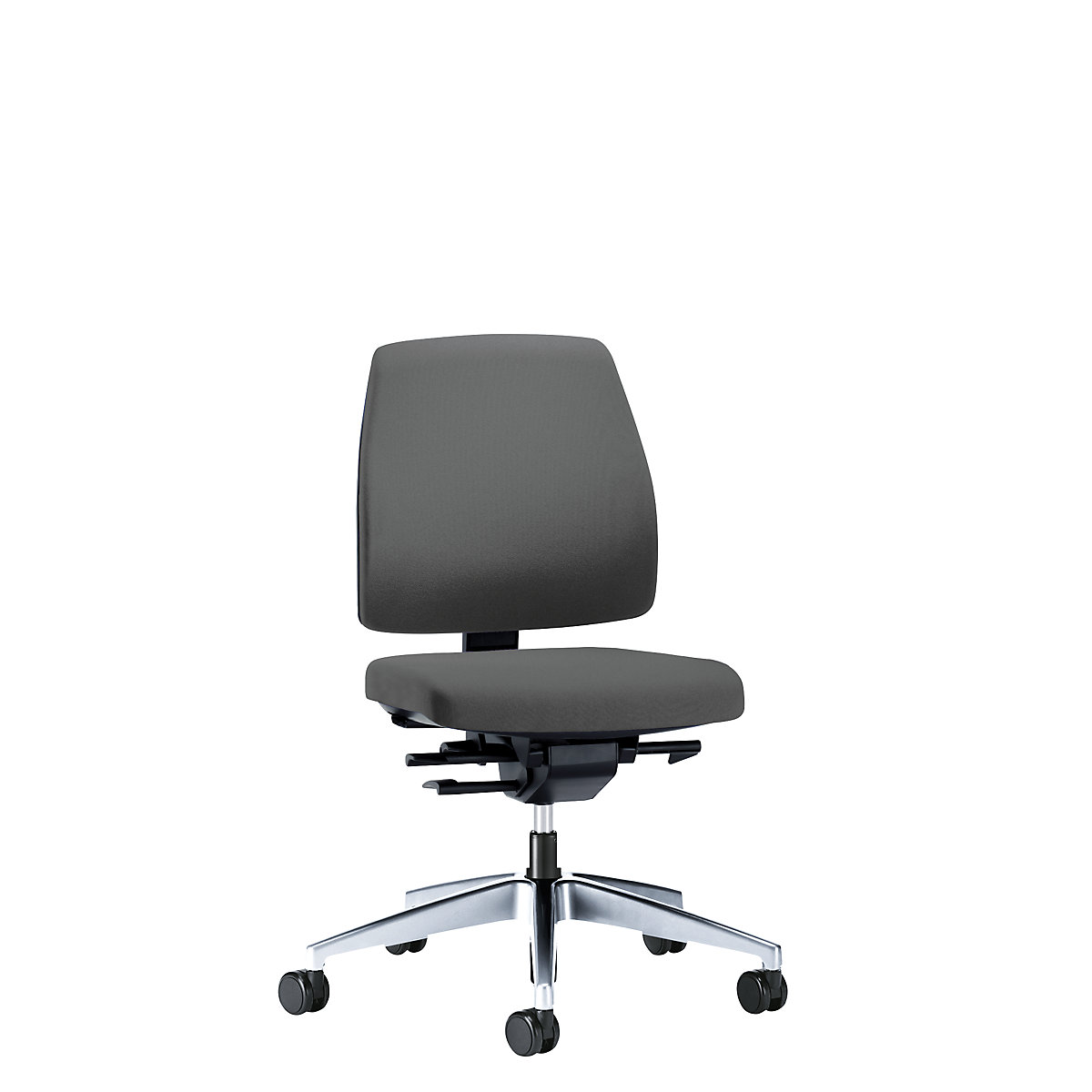 Bürodrehstuhl GOAL, Rückenlehnenhöhe 430 mm interstuhl, Gestell poliert, mit weichen Rollen, eisengrau, Sitztiefe 410 mm-1