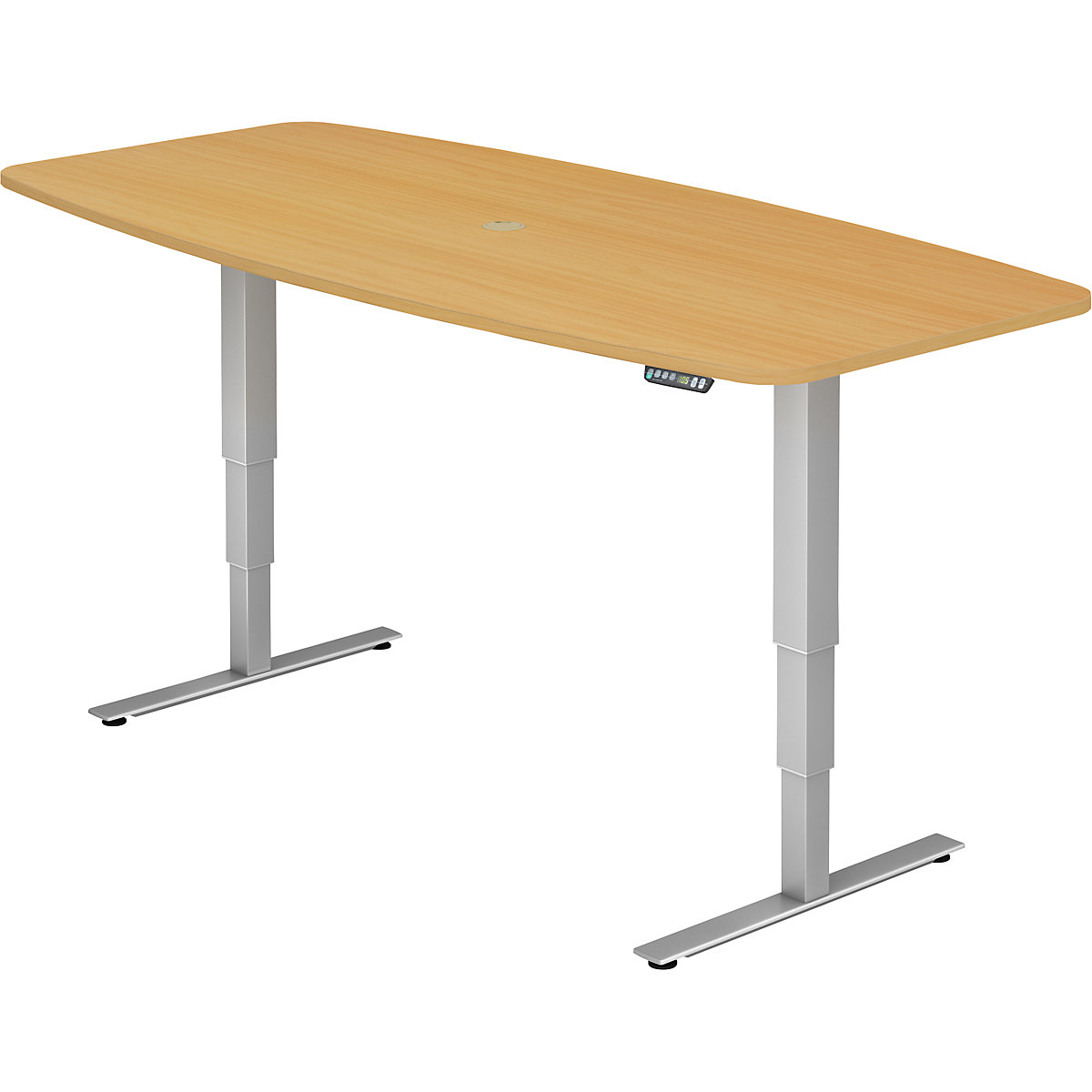 Konferenztisch, BxT 2200 x 1030 mm, elektrisch höhenverstellbar 620 – 1270 mm, Buche-Dekor
