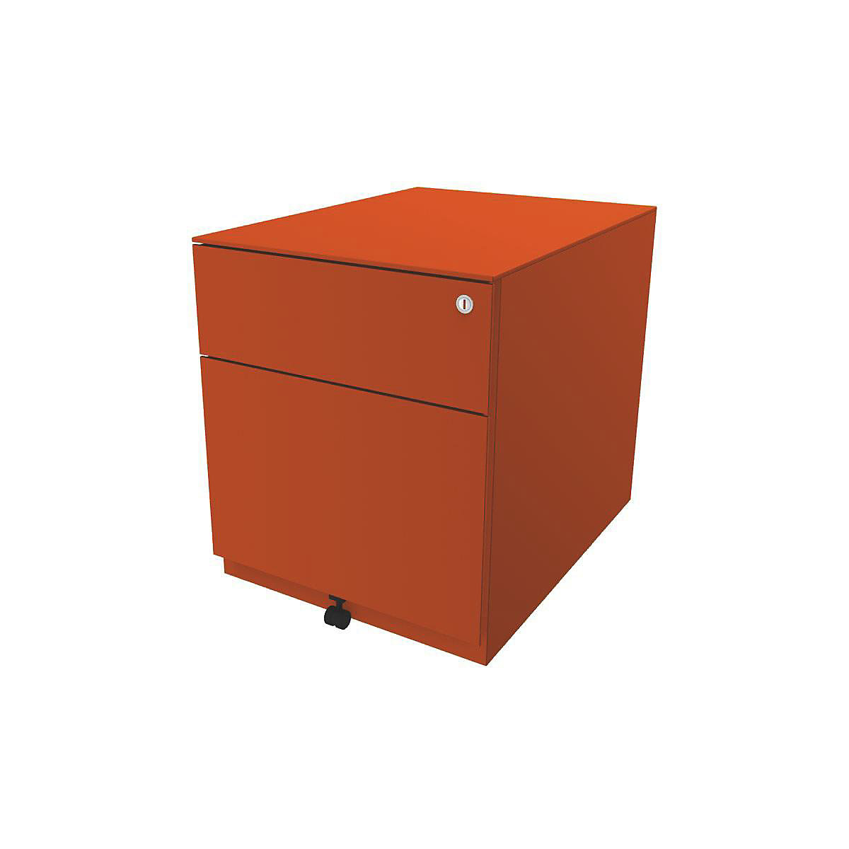 BISLEY Rollcontainer Note™, mit 1 Hängeregistratur, 1 Universalschublade, HxBxT 502 x 420 x 565 mm, mit Griffleiste und Top, orange