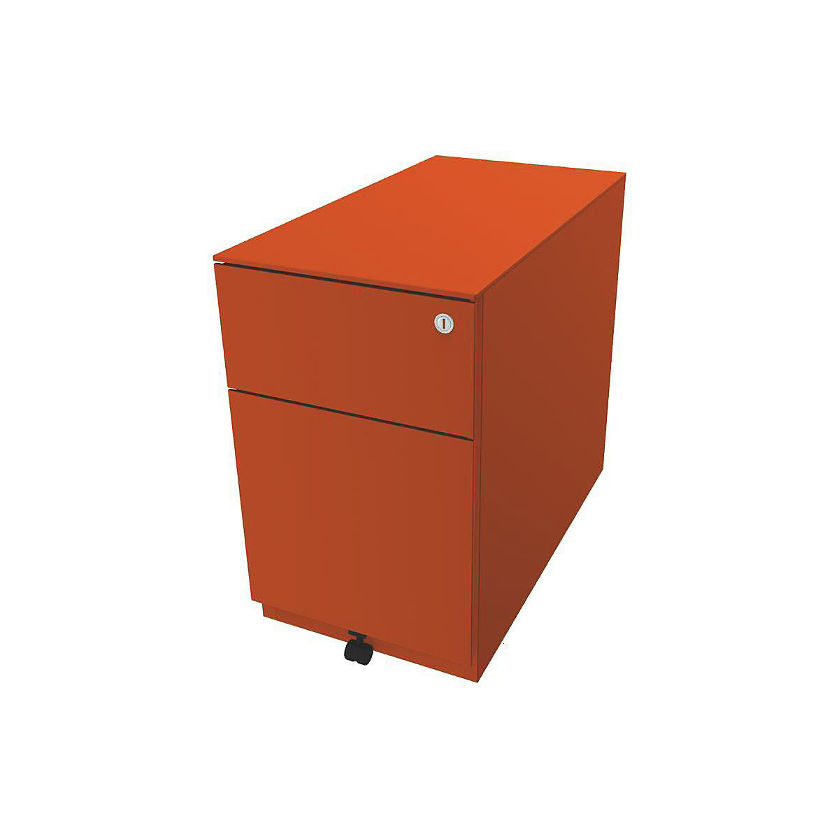 BISLEY Rollcontainer Note™, mit 1 Hängeregistratur, 1 Universalschublade, HxBxT 502 x 300 x 565 mm, mit Griffleiste und Top, orange