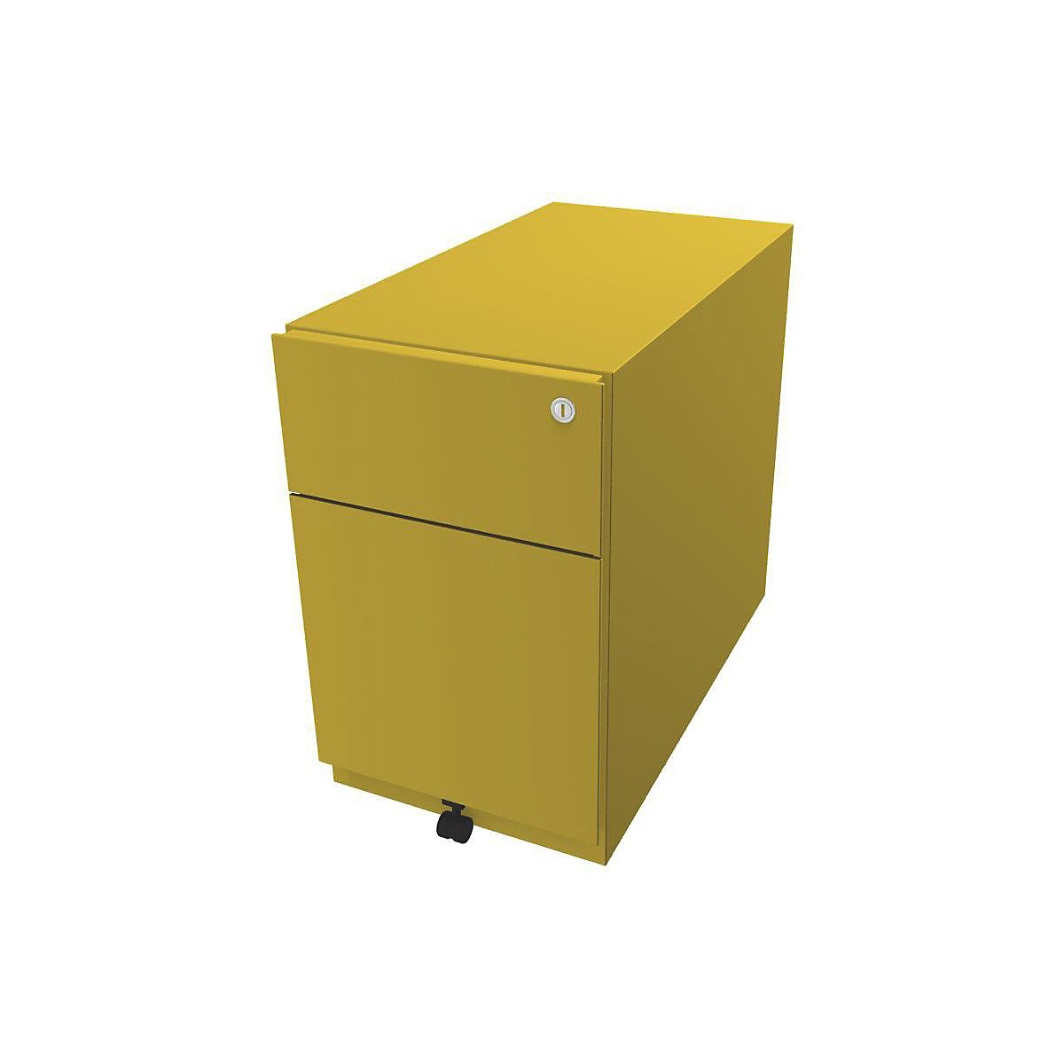 BISLEY Rollcontainer Note™, mit 1 Hängeregistratur, 1 Universalschublade, HxBxT 495 x 300 x 565 mm, mit Griffleiste, gelb