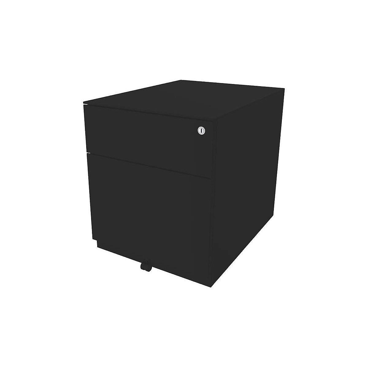 BISLEY Rollcontainer Note™, mit 1 Hängeregistratur, 1 Universalschublade, HxBxT 502 x 420 x 565 mm, mit Griffleiste und Top, schwarz