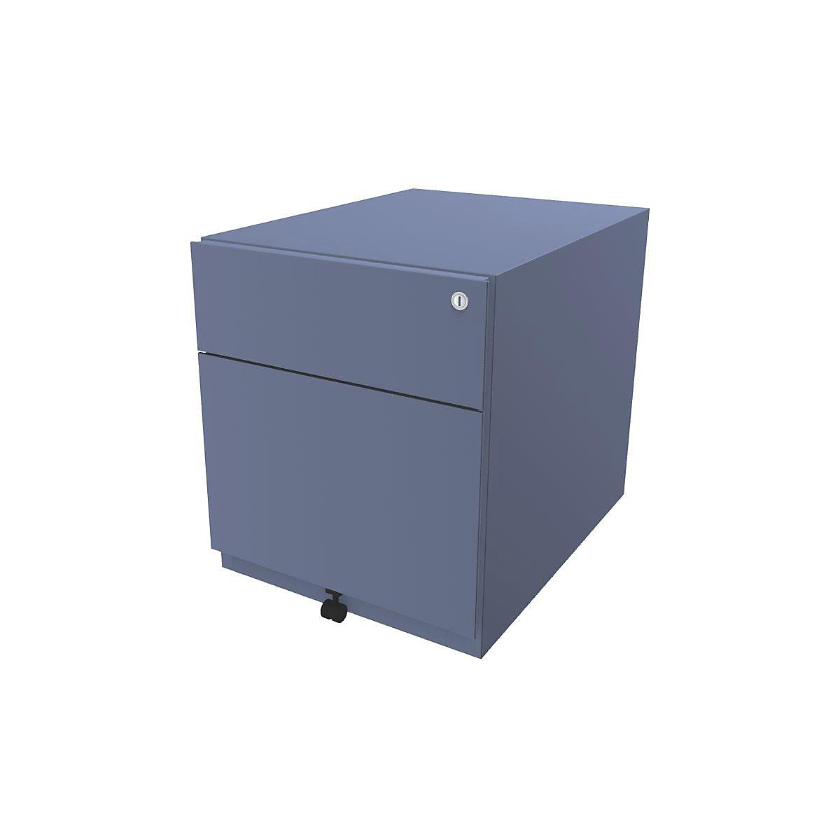 Rollcontainer Note™, mit 1 Hängeregistratur, 1 Universalschublade BISLEY, HxBxT 495 x 420 x 565 mm, mit Griffleiste, blau