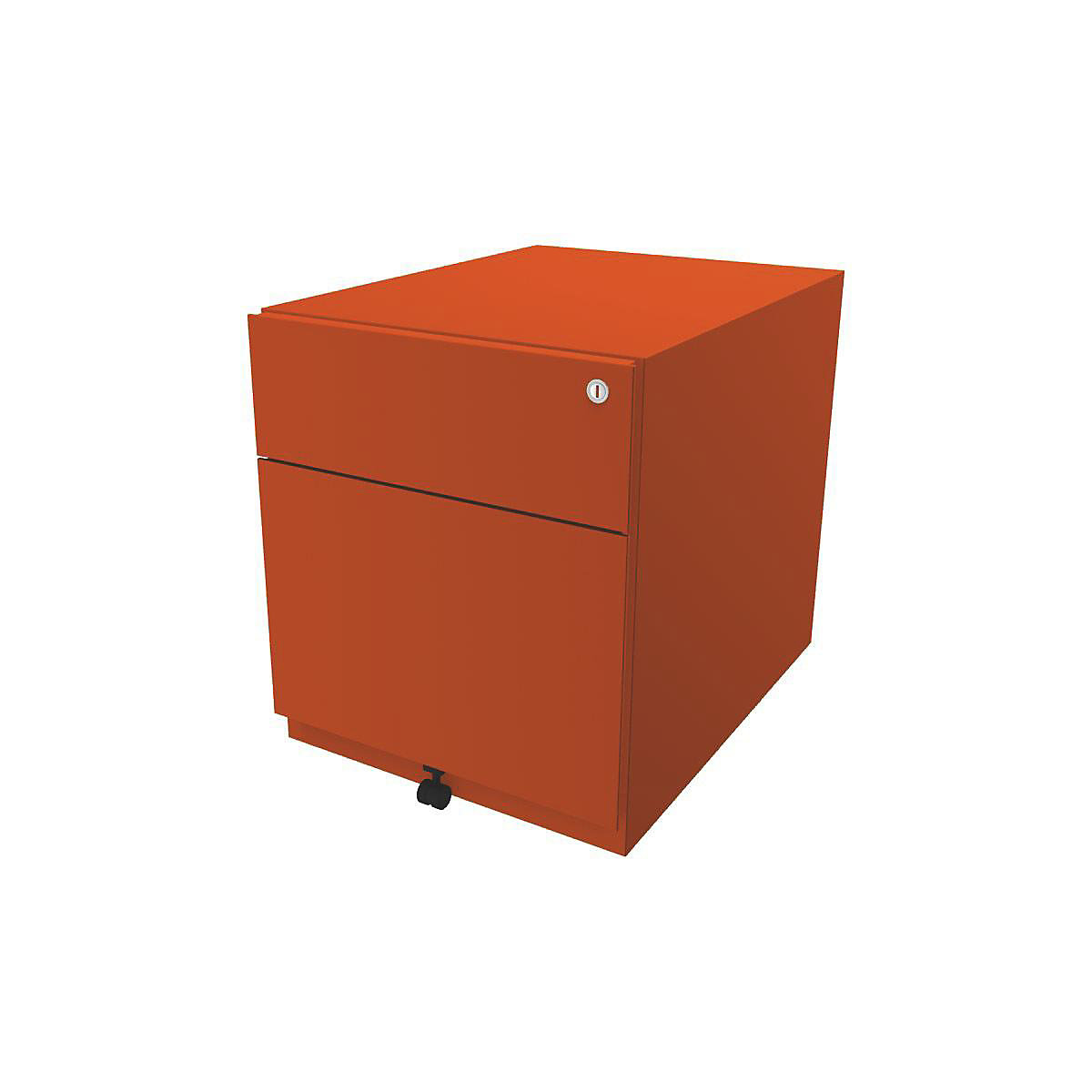 Rollcontainer Note™, mit 1 Hängeregistratur, 1 Universalschublade BISLEY, HxBxT 495 x 420 x 565 mm, mit Griffleiste, orange