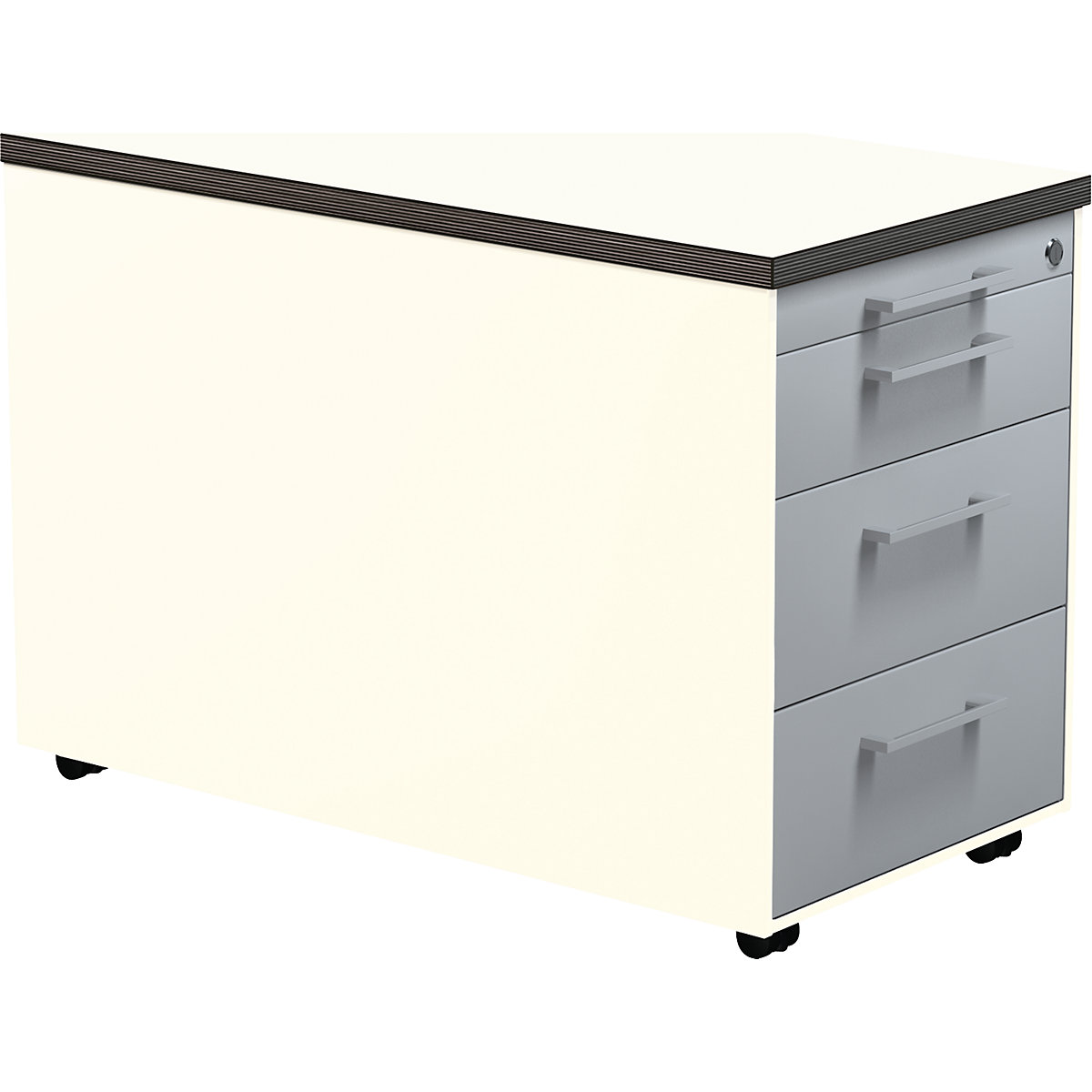 mauser Schubladencontainer auf Rollen, HxT 529 x 800 mm, 3 Schubladen, reinweiß / alusilber / weiß