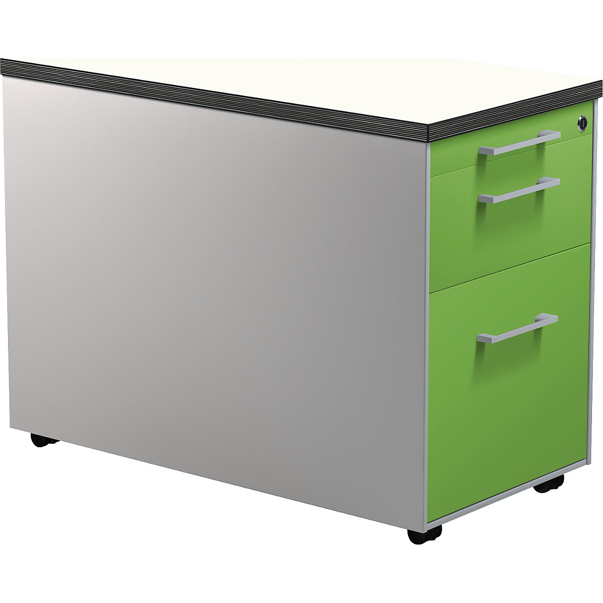 mauser Schubladencontainer auf Rollen, HxT 579 x 800 mm, 1 Materialschub, 1 Hängeregistratur, alusilber / gelbgrün / weiß