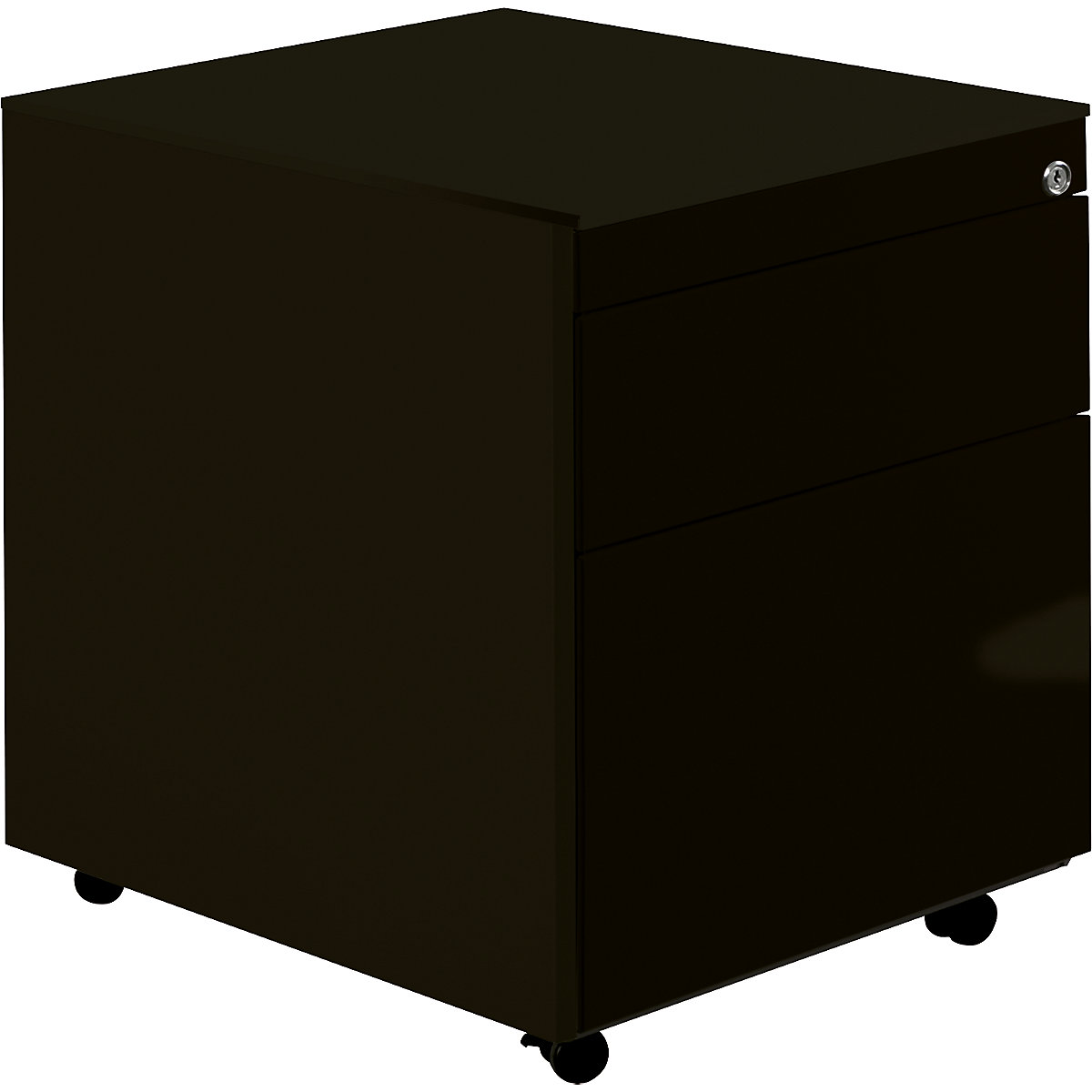 mauser Schubladencontainer mit Rollen, HxT 570 x 600 mm, 1 Materialschub, 1 Hängeregistratur, graphitschwarz / graphitschwarz / graphitschwarz
