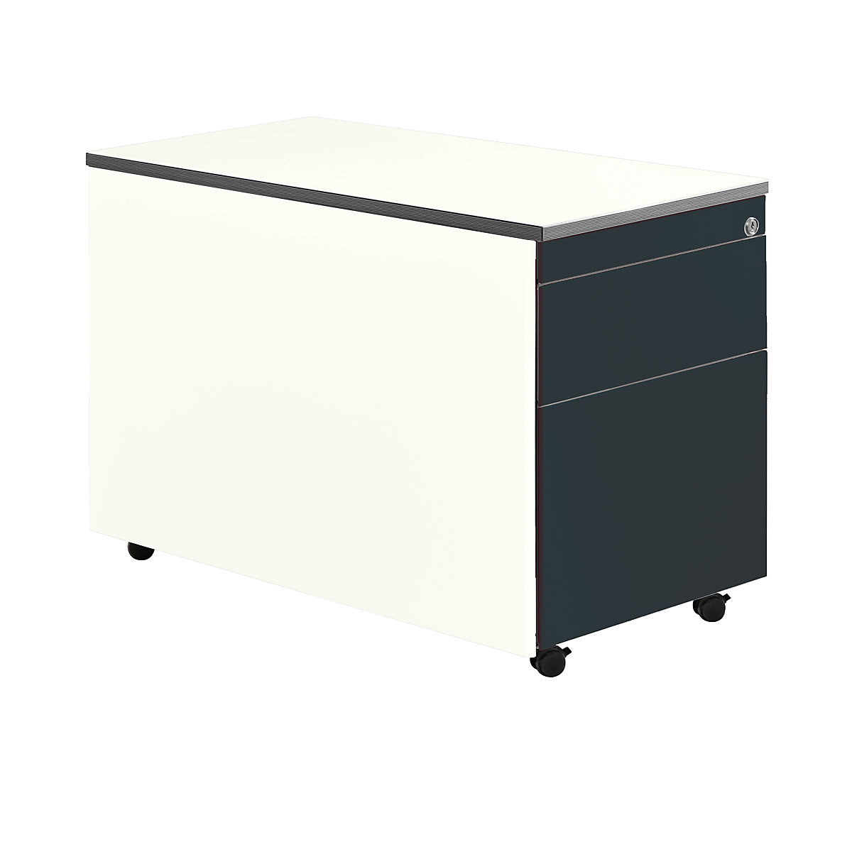 Schubladencontainer mit Rollen mauser, HxT 570 x 800 mm, 1 Materialschub, 1 Hängeregistratur, reinweiß / anthrazitgrau / weiß-4