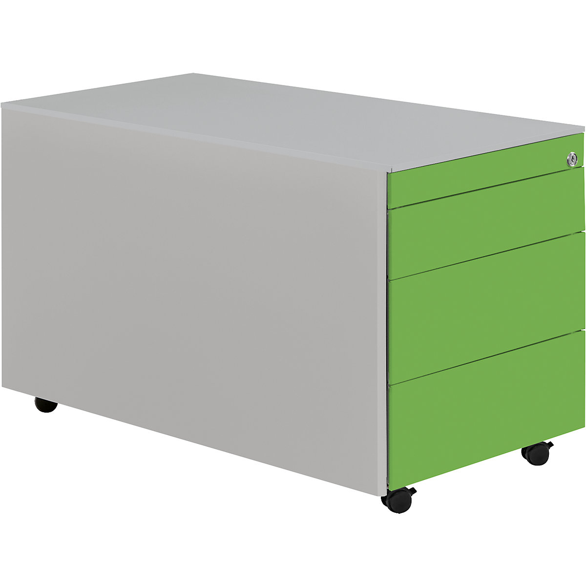 Schubladencontainer mit Rollen mauser, HxT 520 x 800 mm, Stahlplatte, 3 Schubladen, weißaluminium / gelbgrün / weißaluminium-3