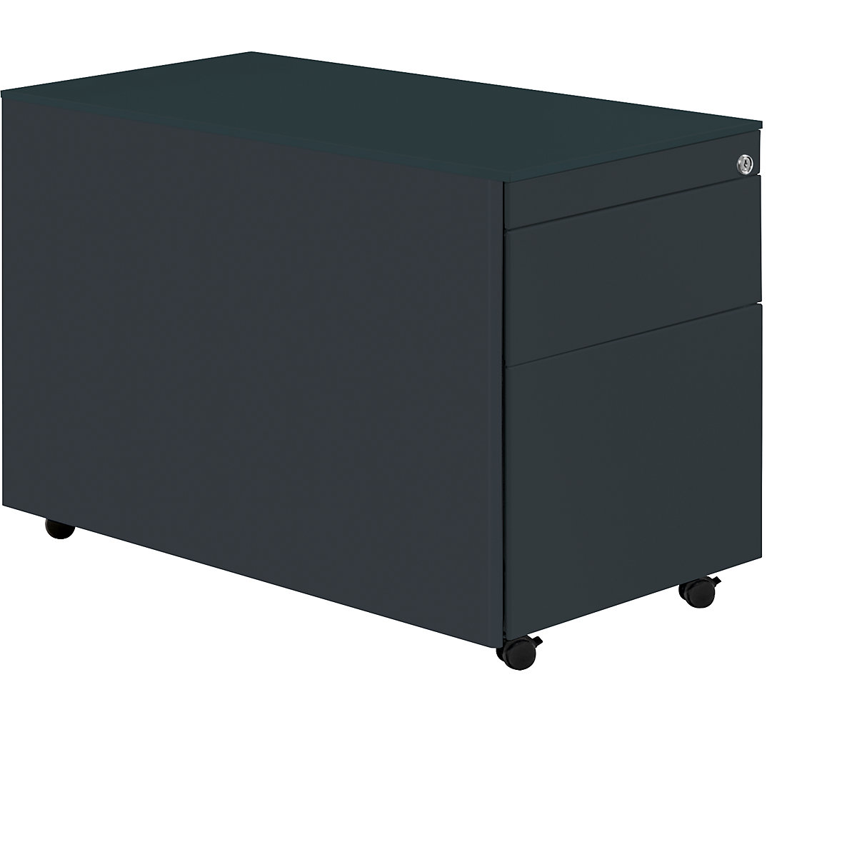 Schubladencontainer mit Rollen mauser, HxT 570 x 800 mm, 1 Materialschub, 1 Hängeregistratur, anthrazitgrau / anthrazitgrau / anthrazitgrau-9