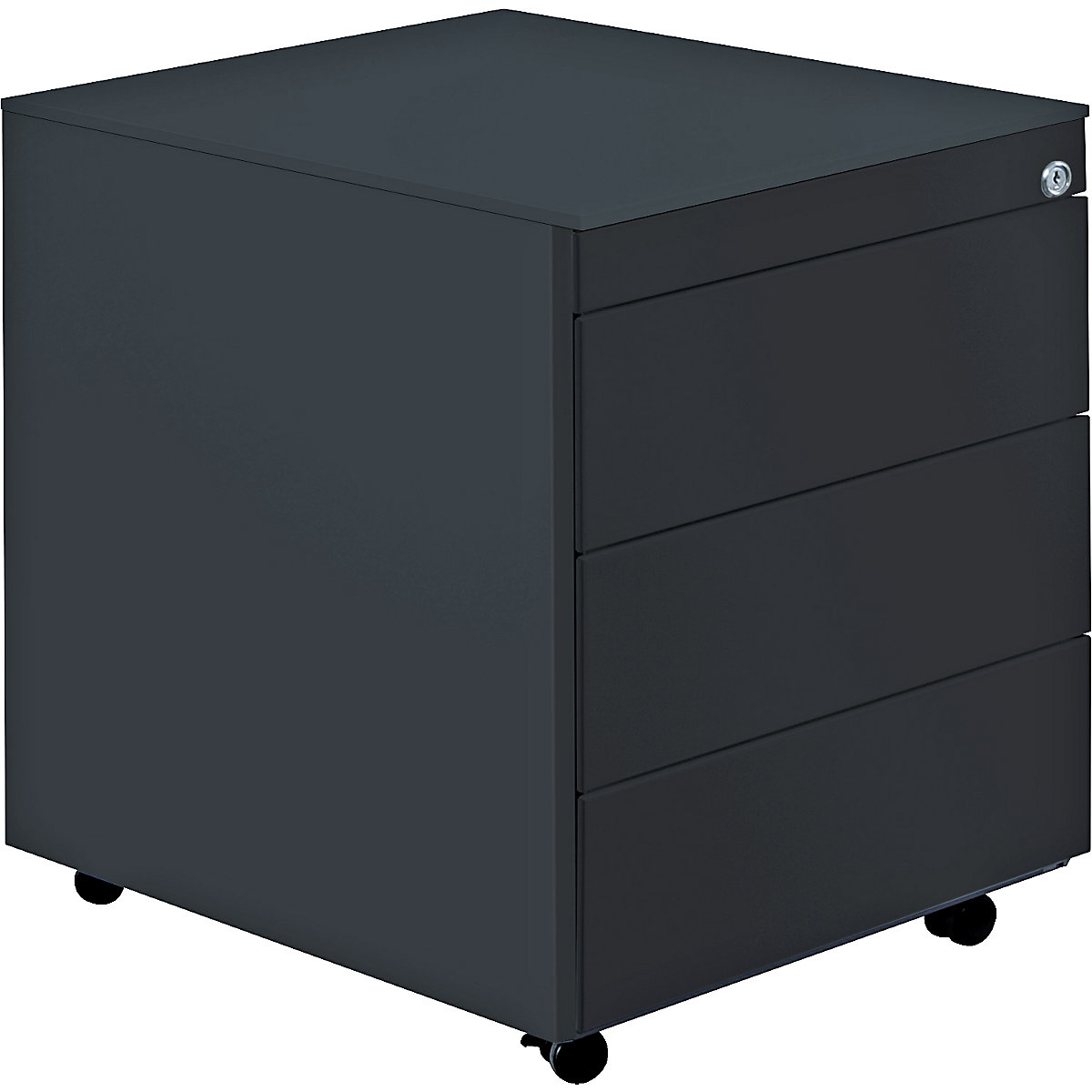 mauser Schubladencontainer mit Rollen, HxT 570 x 600 mm, Stahlplatte, 3 Schubladen, graphitschwarz