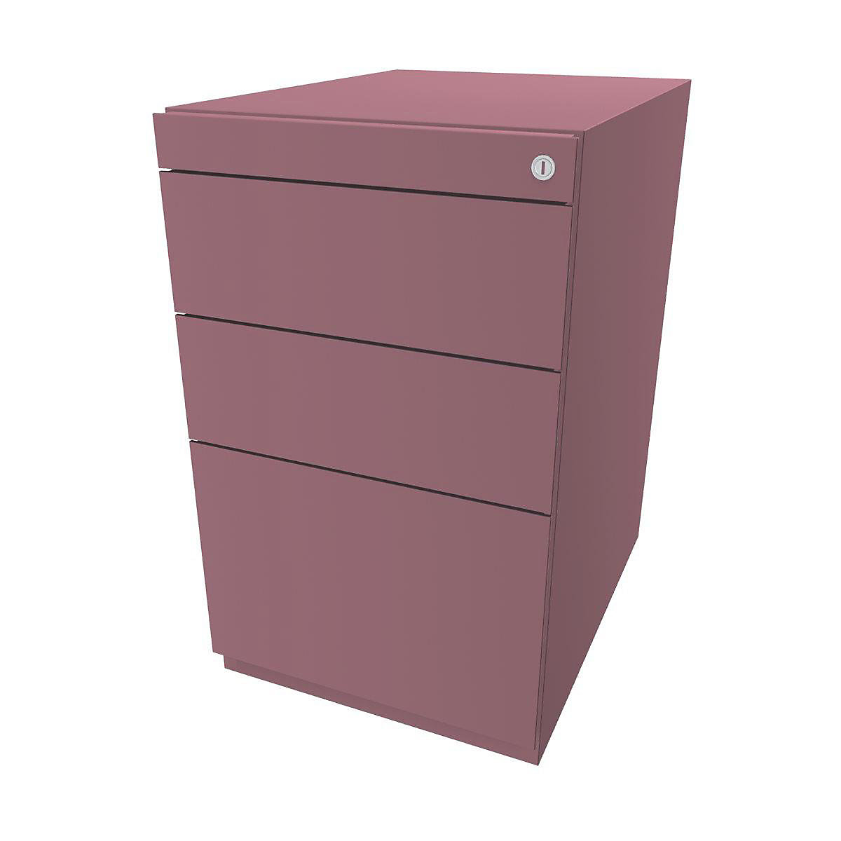 BISLEY Standcontainer Note™, mit 2 Universalschubladen, 1 Hängeregistratur, ohne Top, Tiefe 565 mm, pink