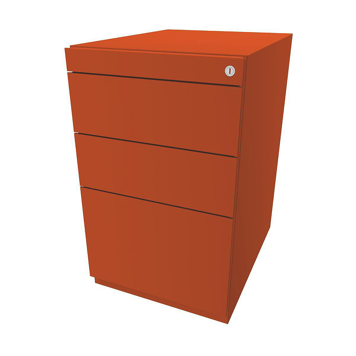 BISLEY Standcontainer Note™, mit 2 Universalschubladen, 1 Hängeregistratur, ohne Top, Tiefe 565 mm, orange