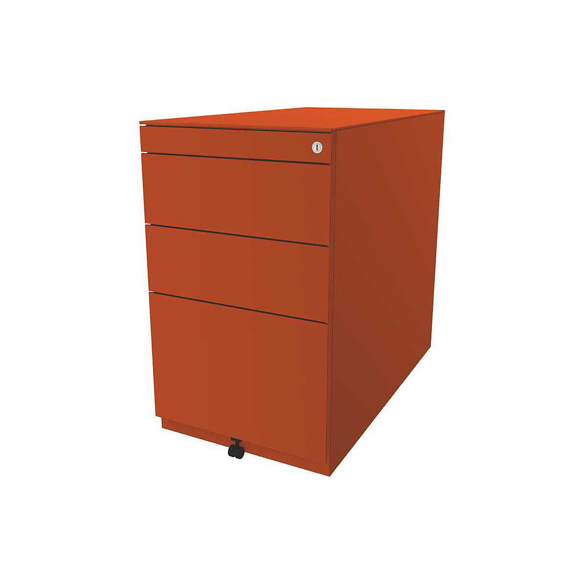 BISLEY Standcontainer Note™, mit 2 Universalschubladen, 1 Hängeregistratur, mit Top, Tiefe 775 mm, orange
