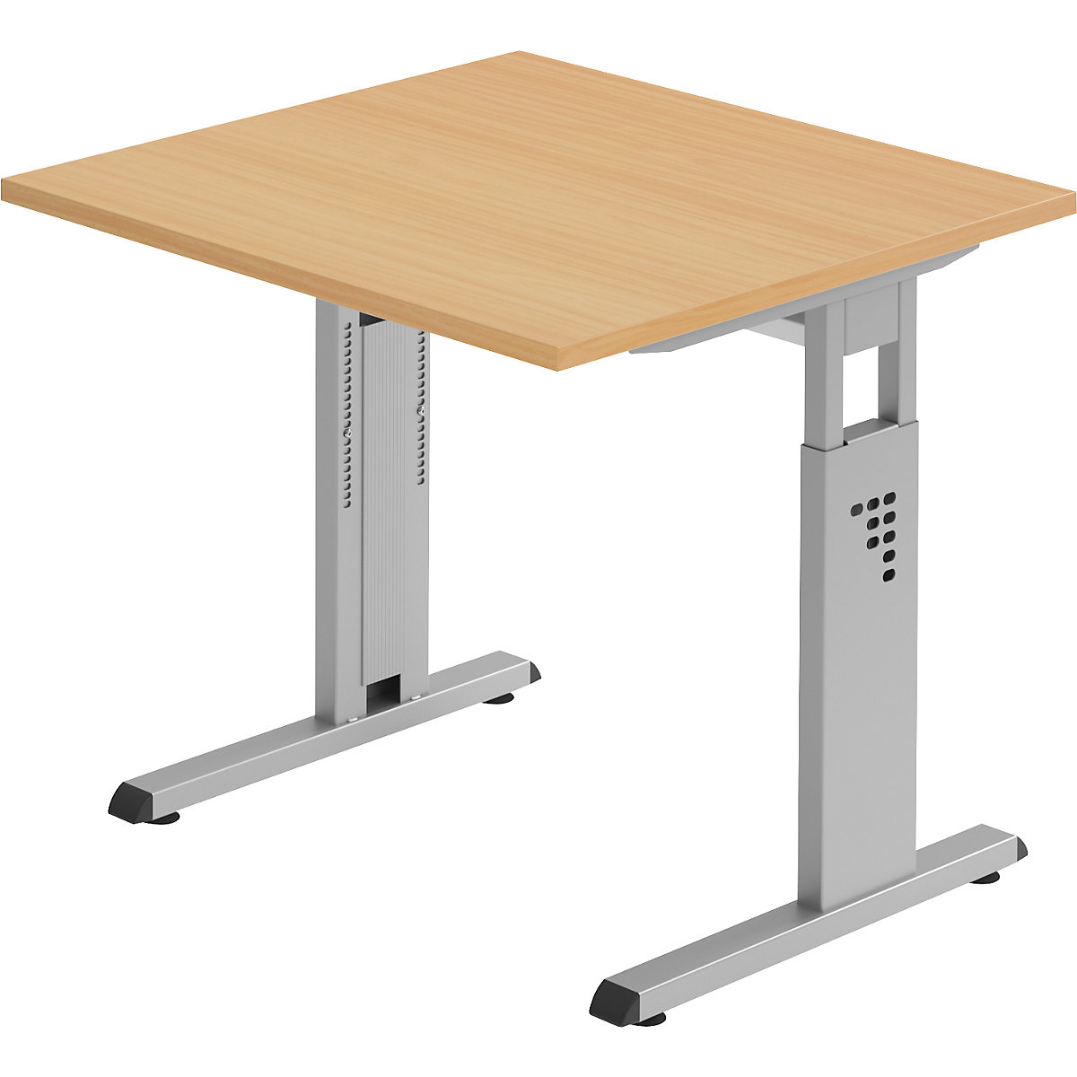 FINO Schreibtisch mit C-Fußgestell, höhenverstellbar 680 – 760 mm, BxT 800 x 800 mm, Buche-Dekor