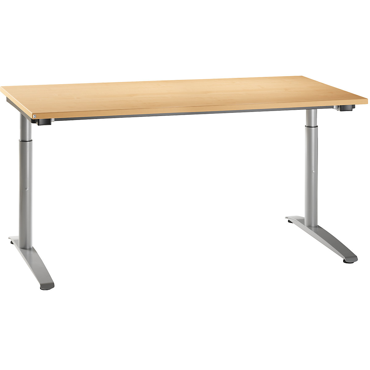 HANNA Schreibtisch mit C-Fußgestell, höhenverstellbar 650 – 850 mm, Breite 1600 mm, Dekor Buche