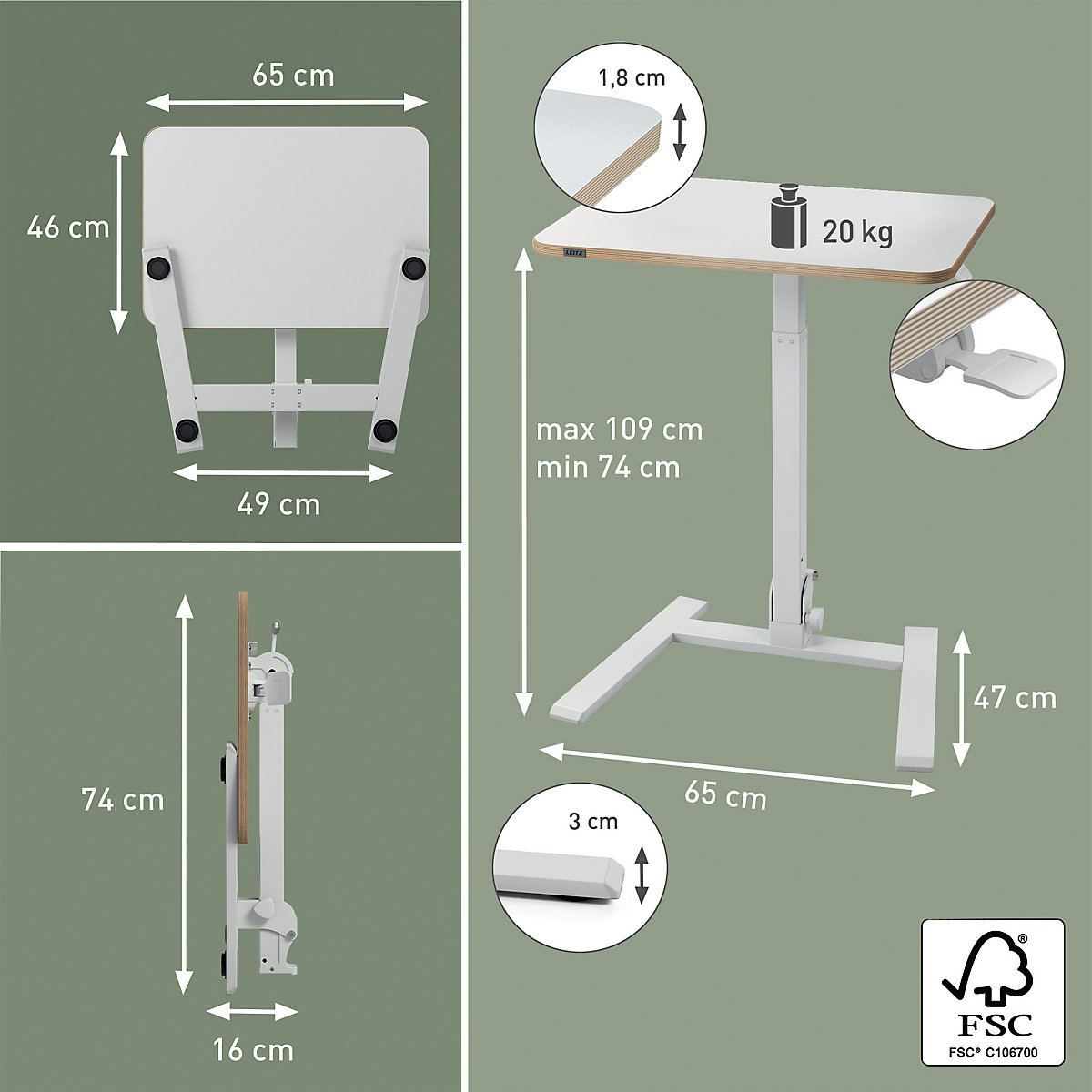 Schreibtisch, klappbar Leitz (Produktabbildung 8)-7